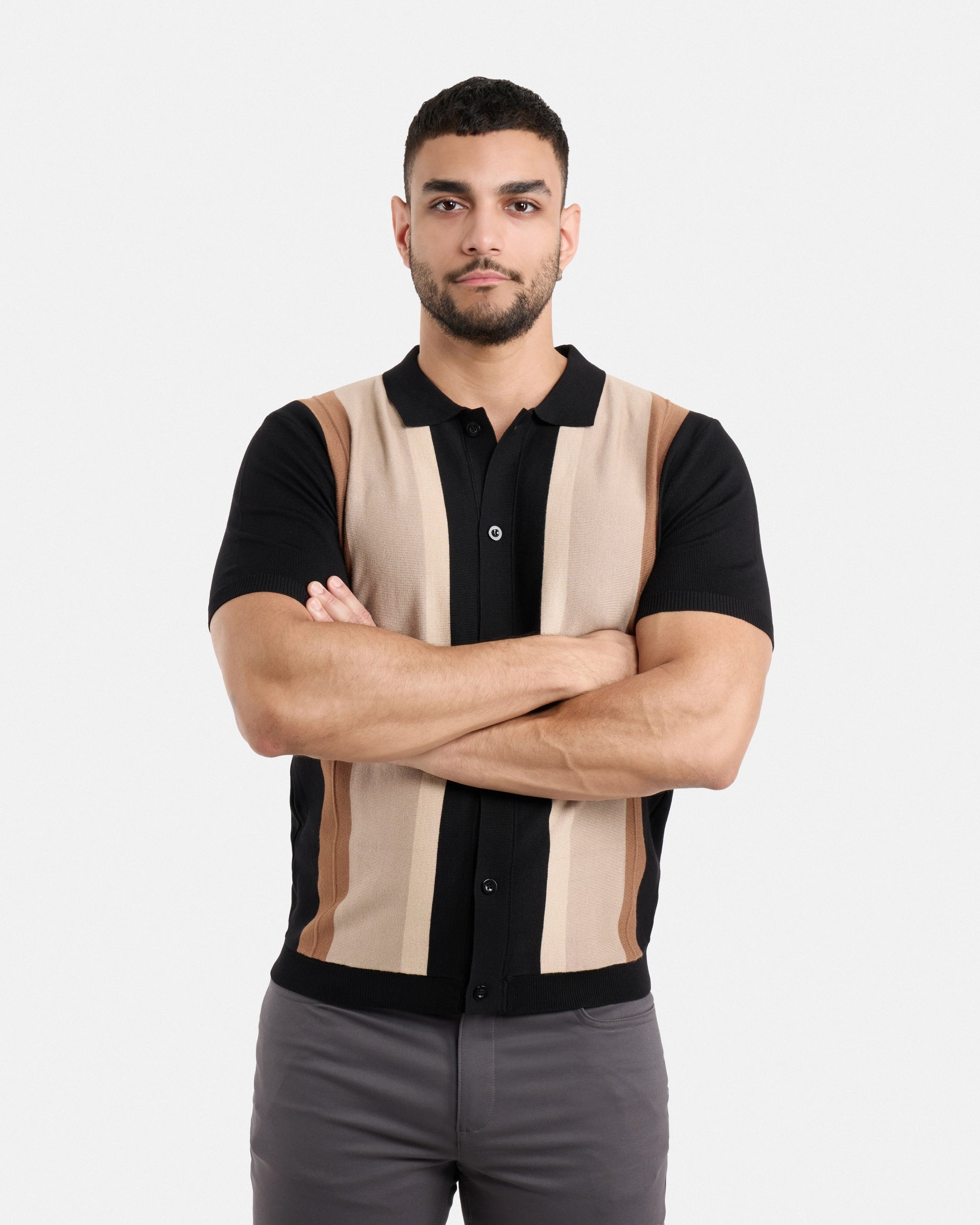 #SMW-31049 Button Down Stripe Sweater Polo-thumbmail-43