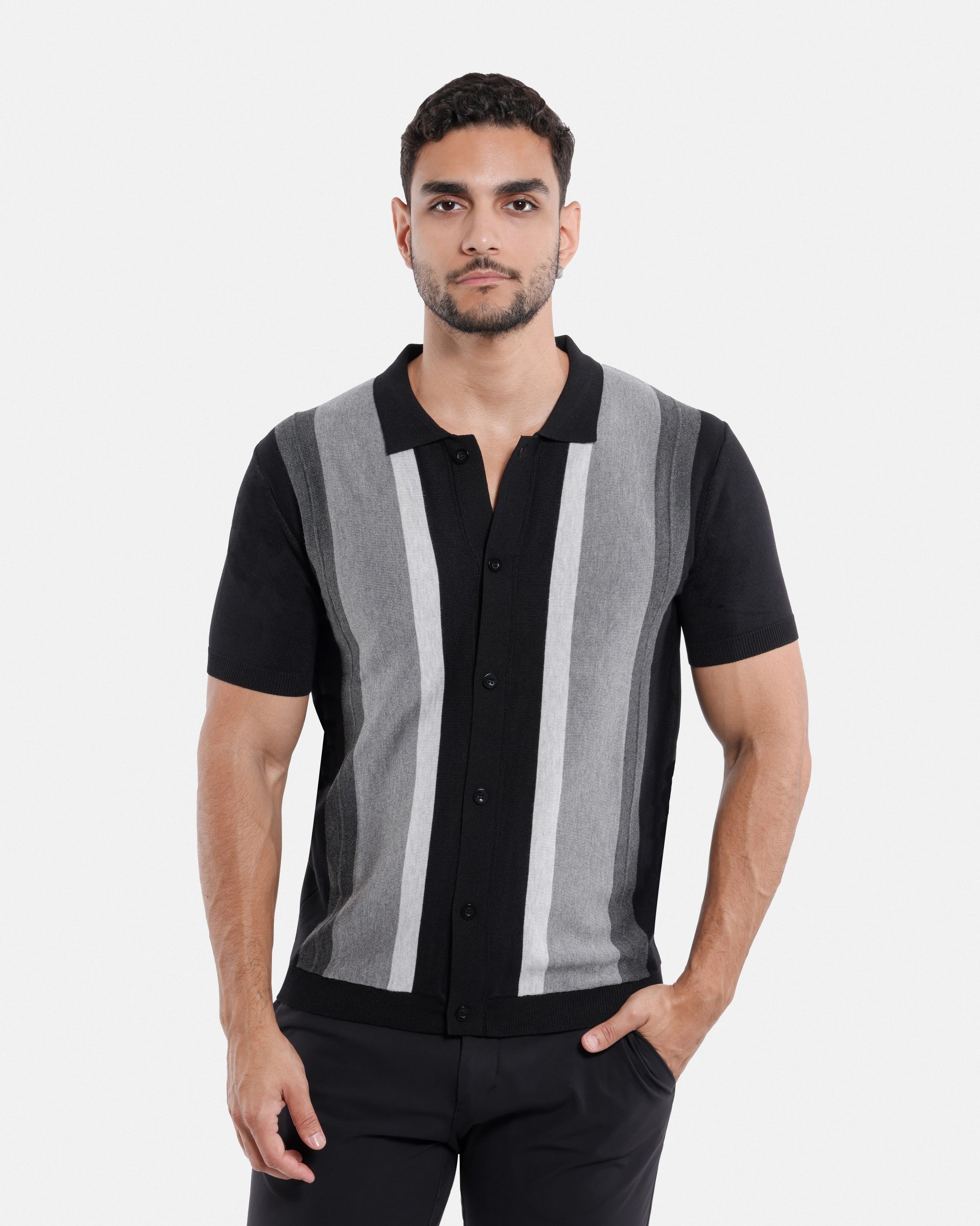 #SMW-31049 Button Down Stripe Sweater Polo