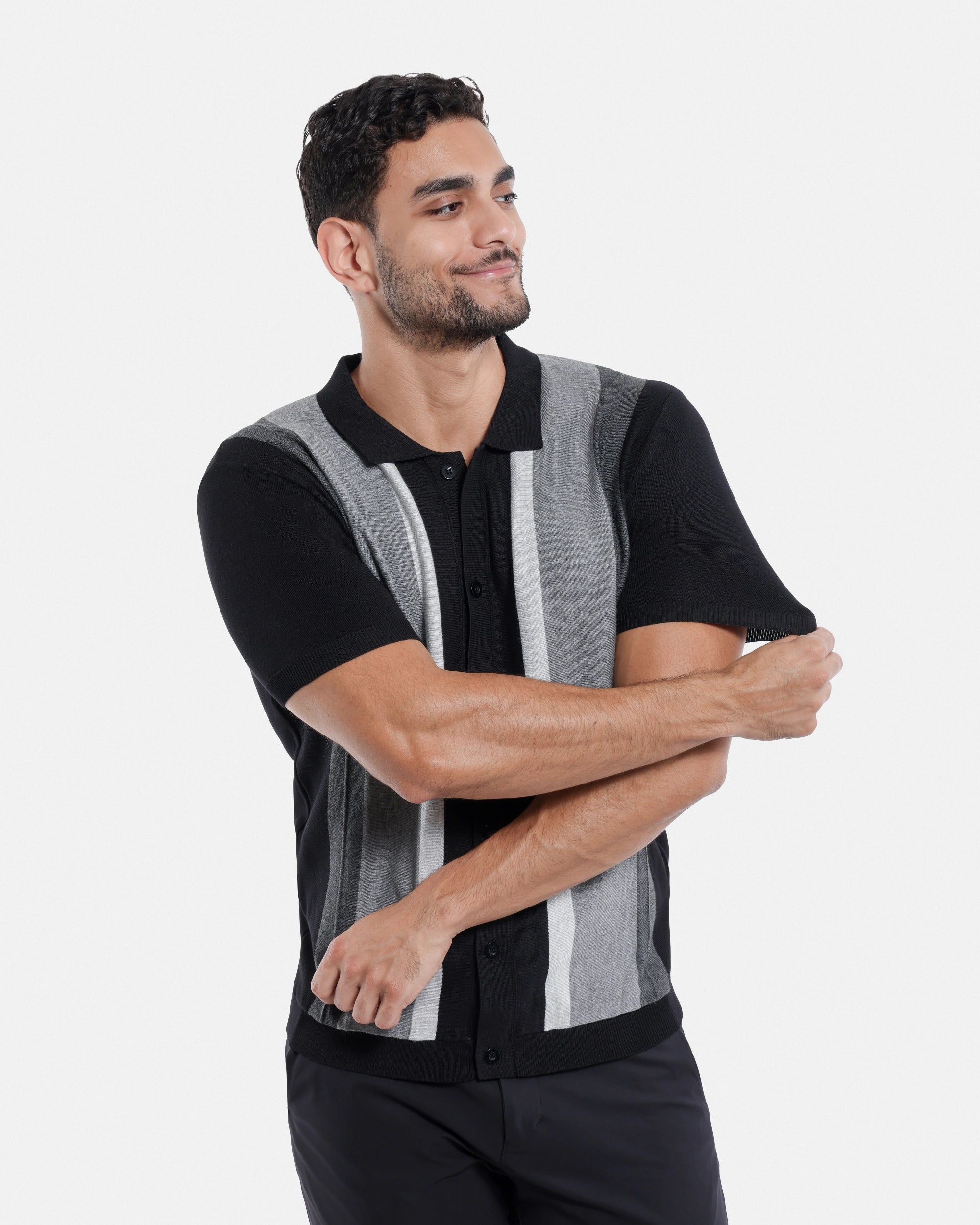 #SMW-31049 Button Down Stripe Sweater Polo-thumbmail-3