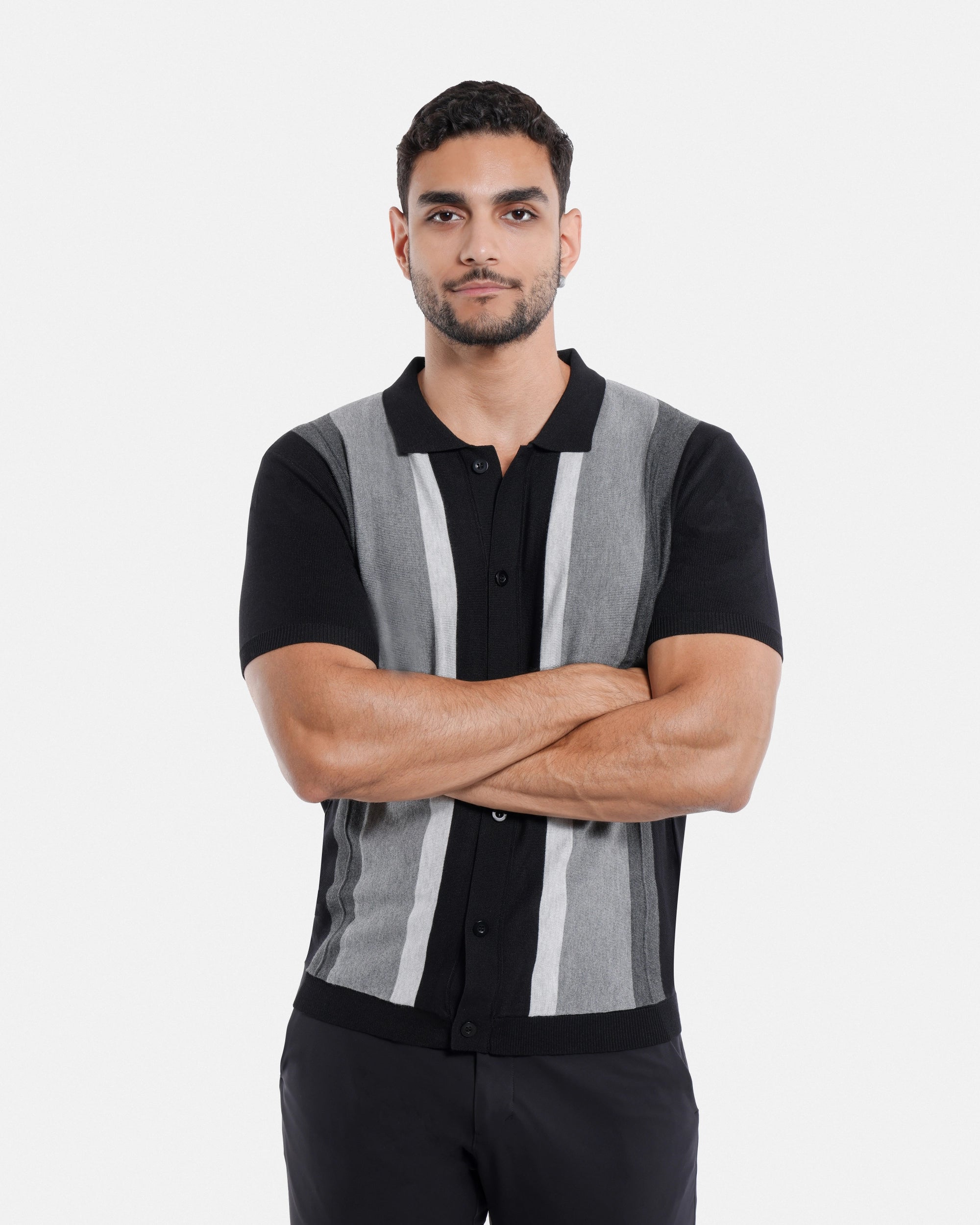 #SMW-31049 Button Down Stripe Sweater Polo-thumbmail-4