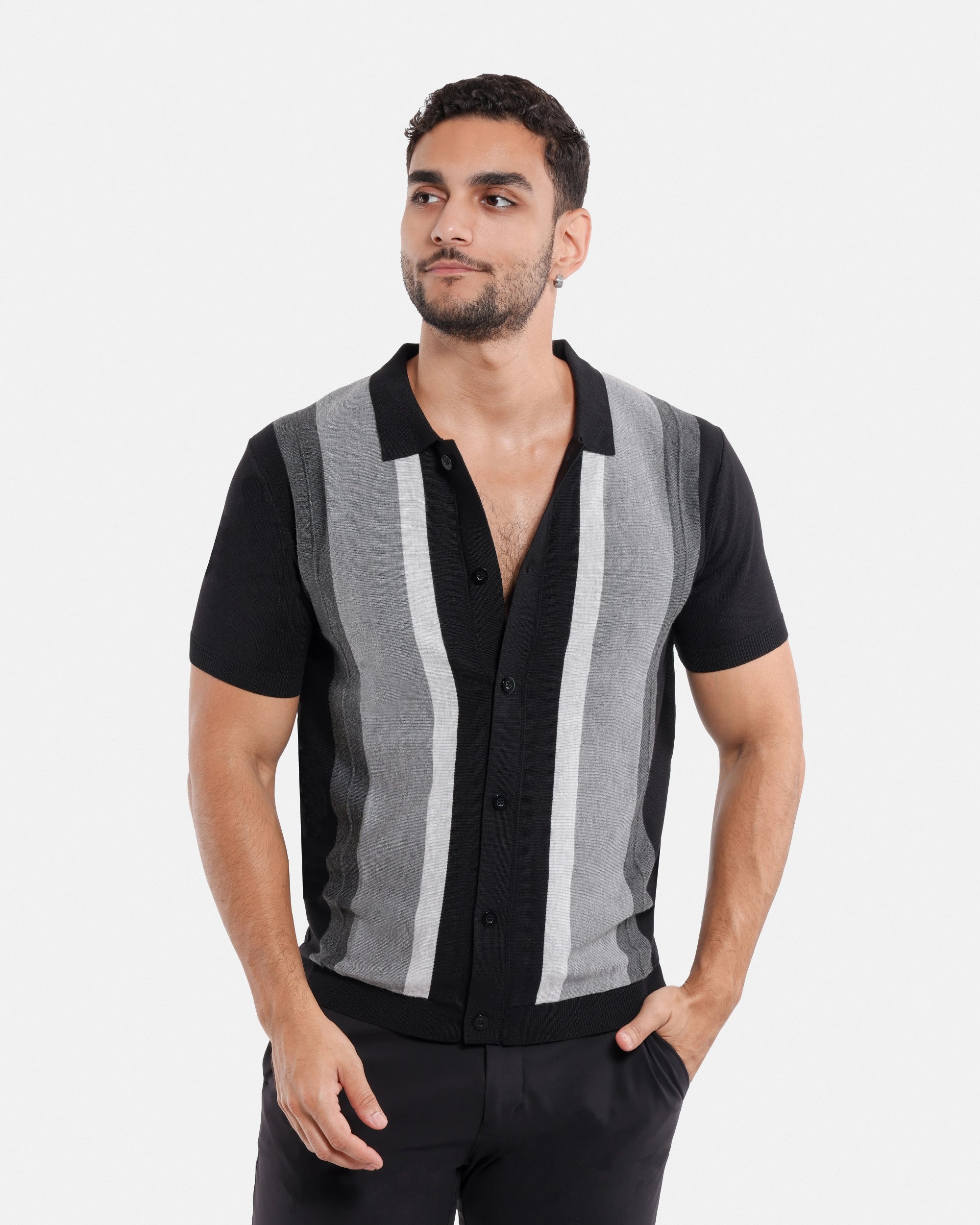 #SMW-31049 Button Down Stripe Sweater Polo-thumbmail-5