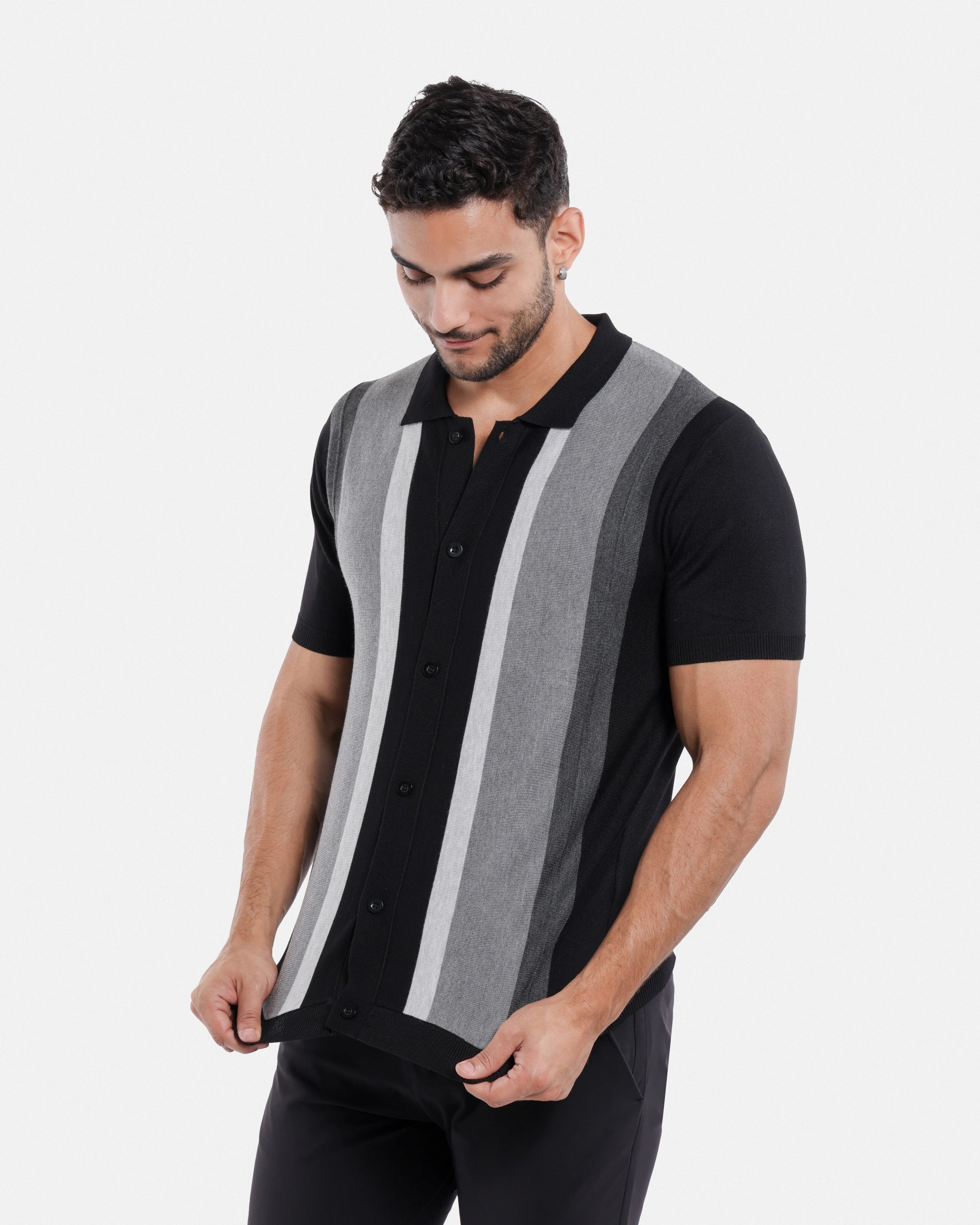 #SMW-31049 Button Down Stripe Sweater Polo-thumbmail-6