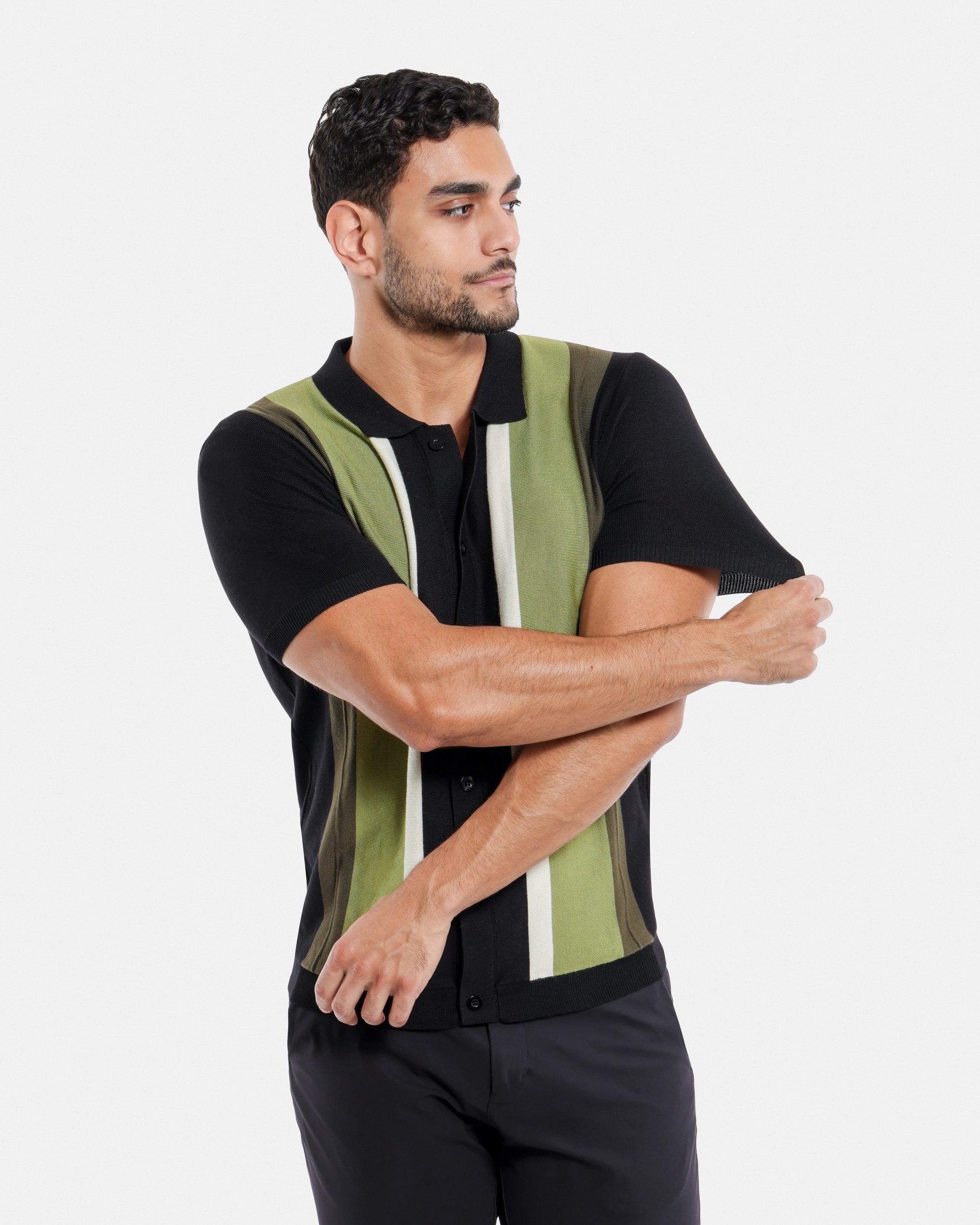 #SMW-31049 Button Down Stripe Sweater Polo-thumbmail-11