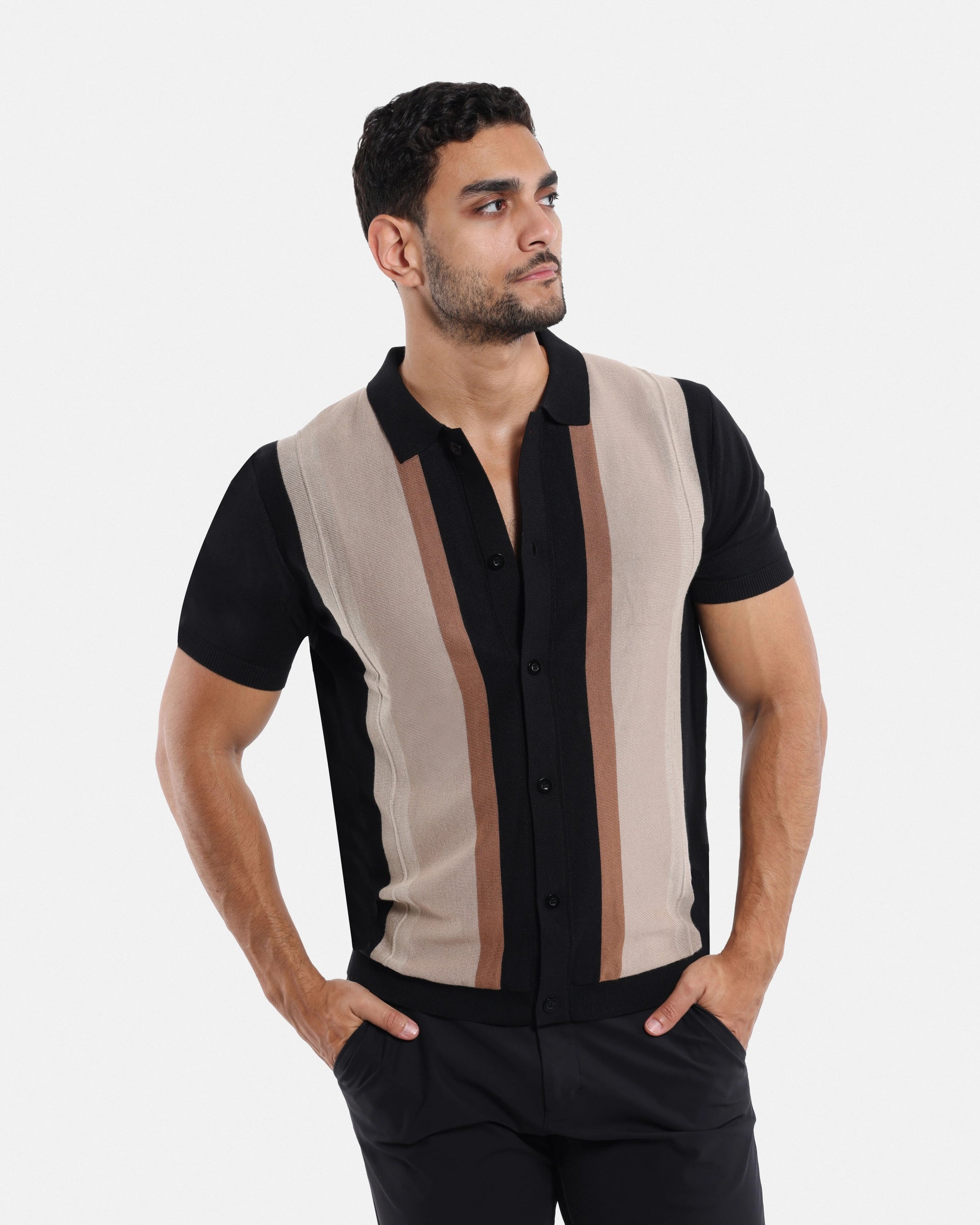 #SMW-31049 Button Down Stripe Sweater Polo-thumbmail-23