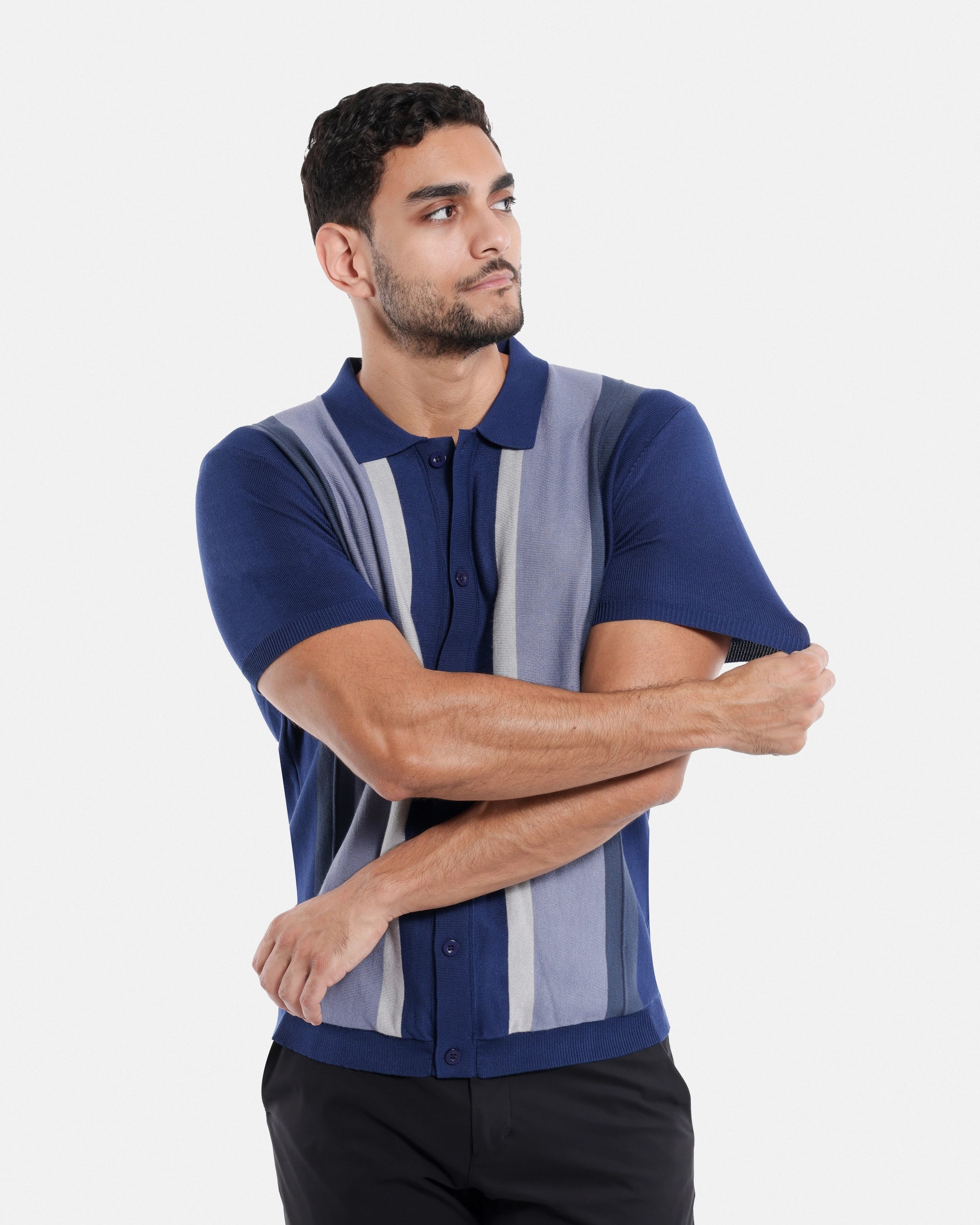 #SMW-31049 Button Down Stripe Sweater Polo-thumbmail-30