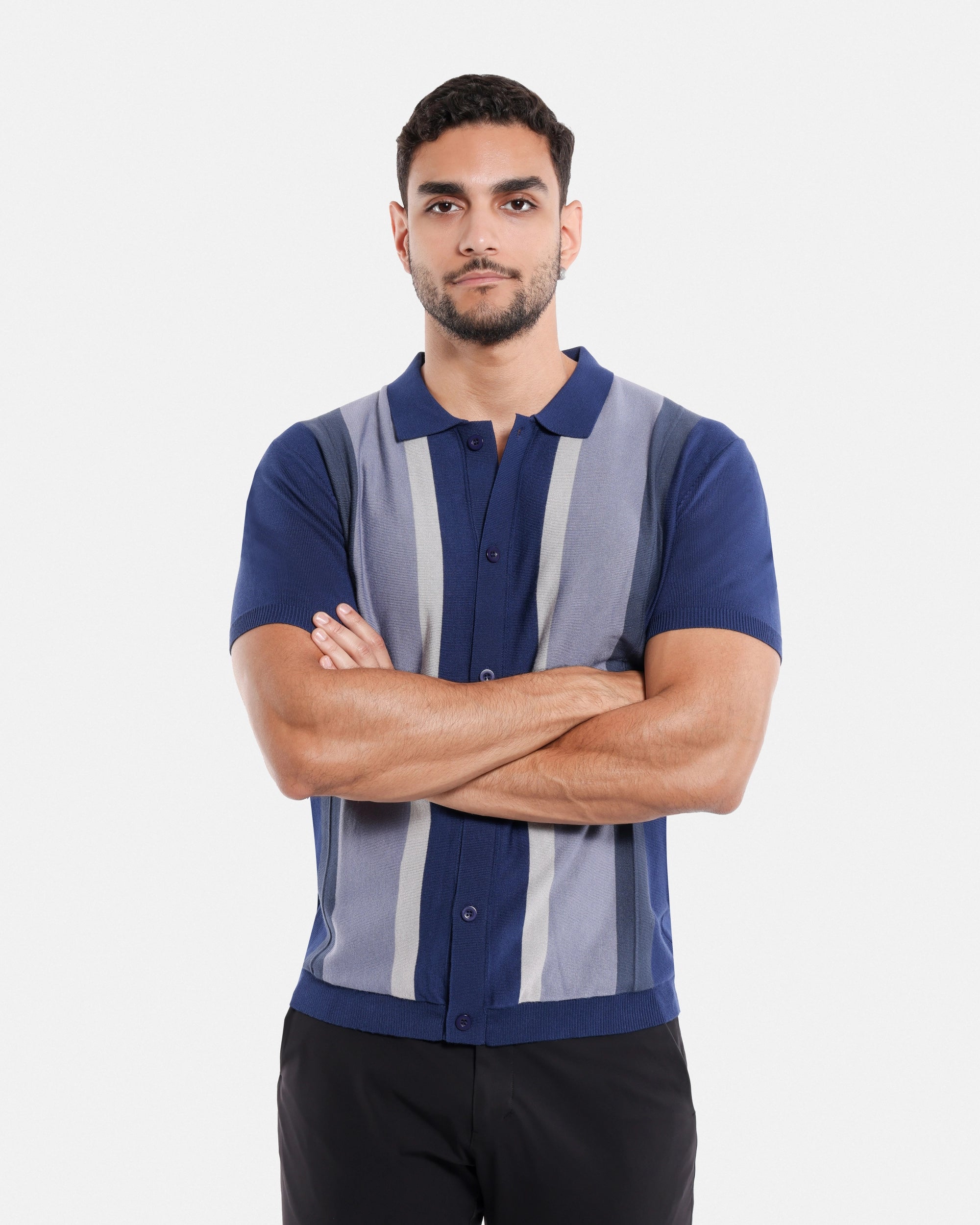 #SMW-31049 Button Down Stripe Sweater Polo-thumbmail-31