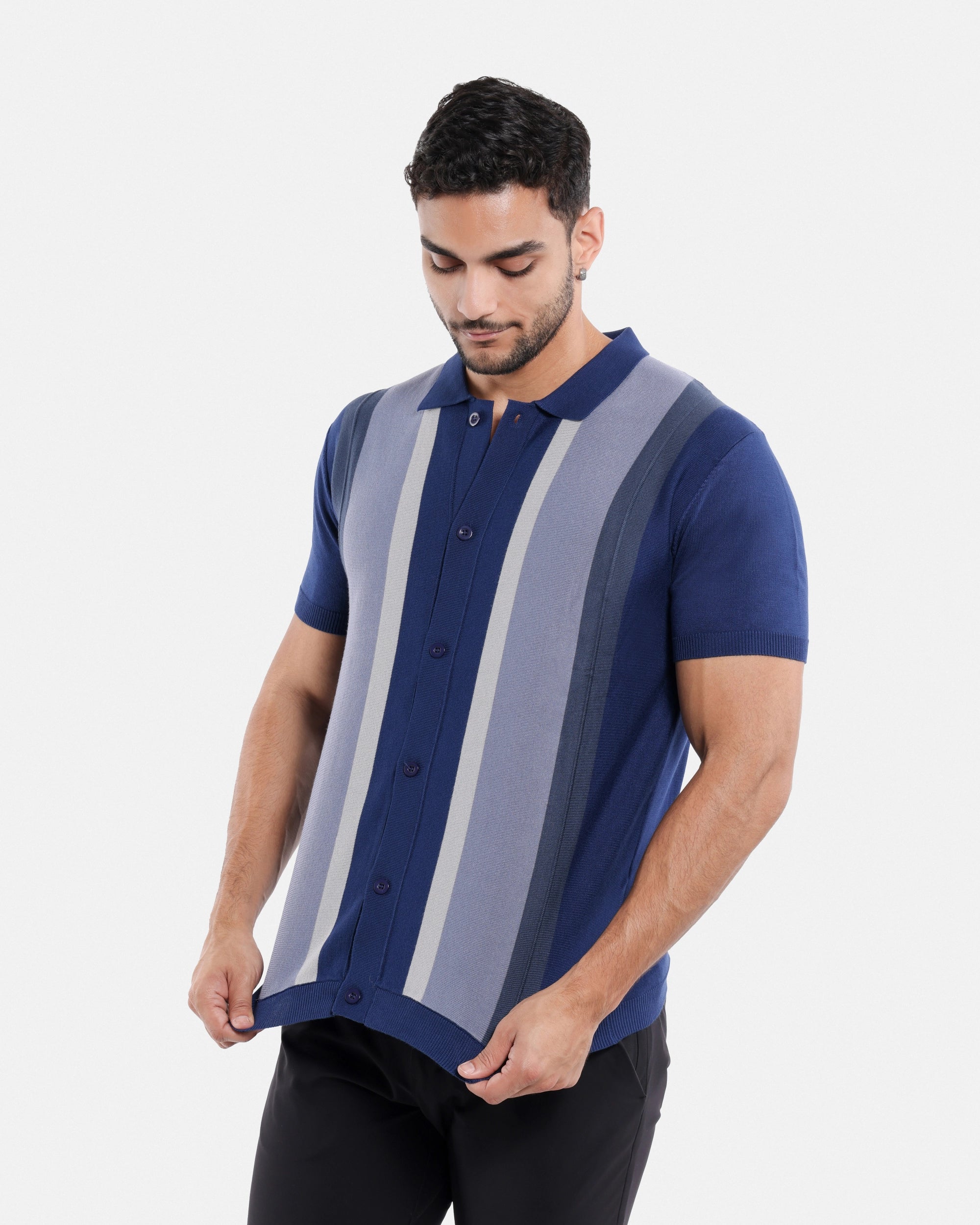 #SMW-31049 Button Down Stripe Sweater Polo-thumbmail-34