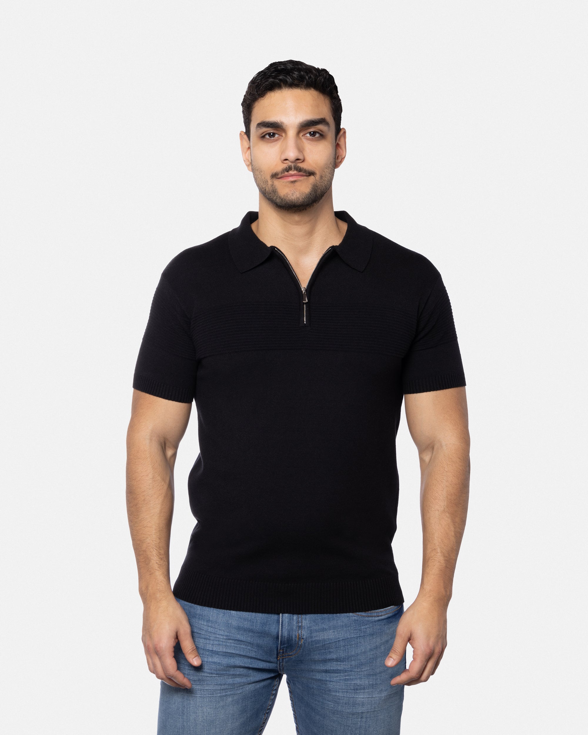 #SMW-32069 Ottoman Texture Zip Neck Sweater Polo-thumbmail-9