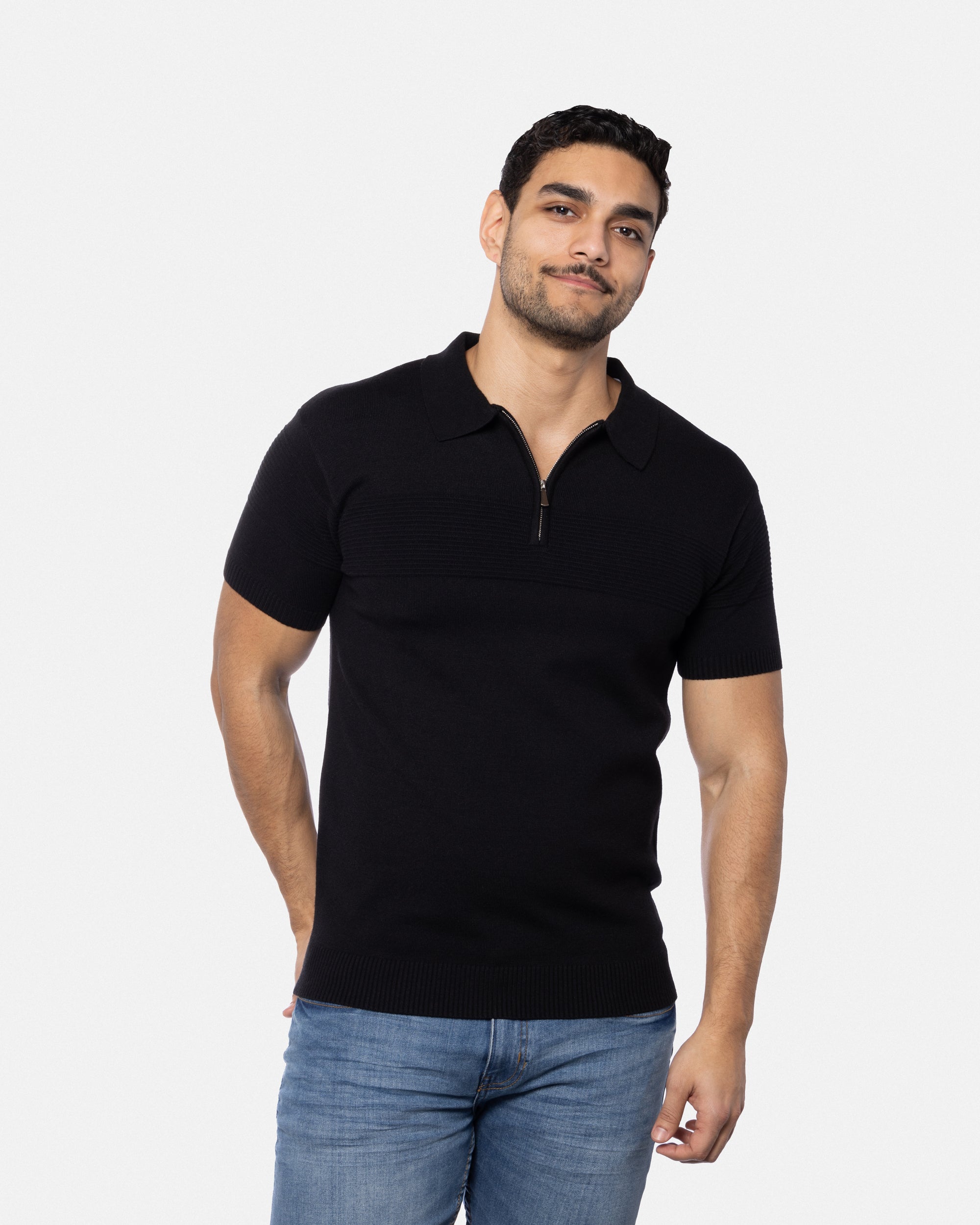 #SMW-32069 Ottoman Texture Zip Neck Sweater Polo-thumbmail-13