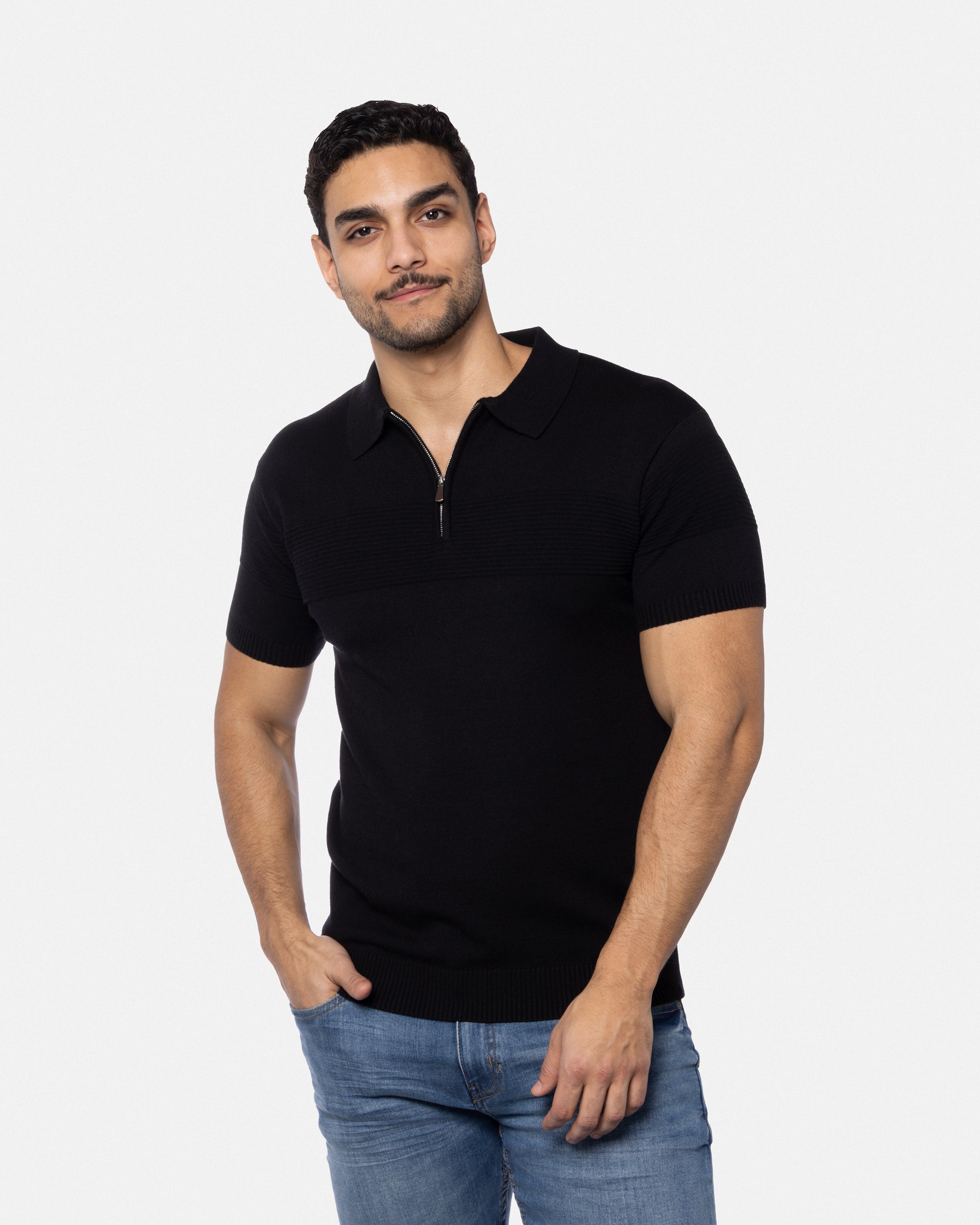 #SMW-32069 Ottoman Texture Zip Neck Sweater Polo-thumbmail-12