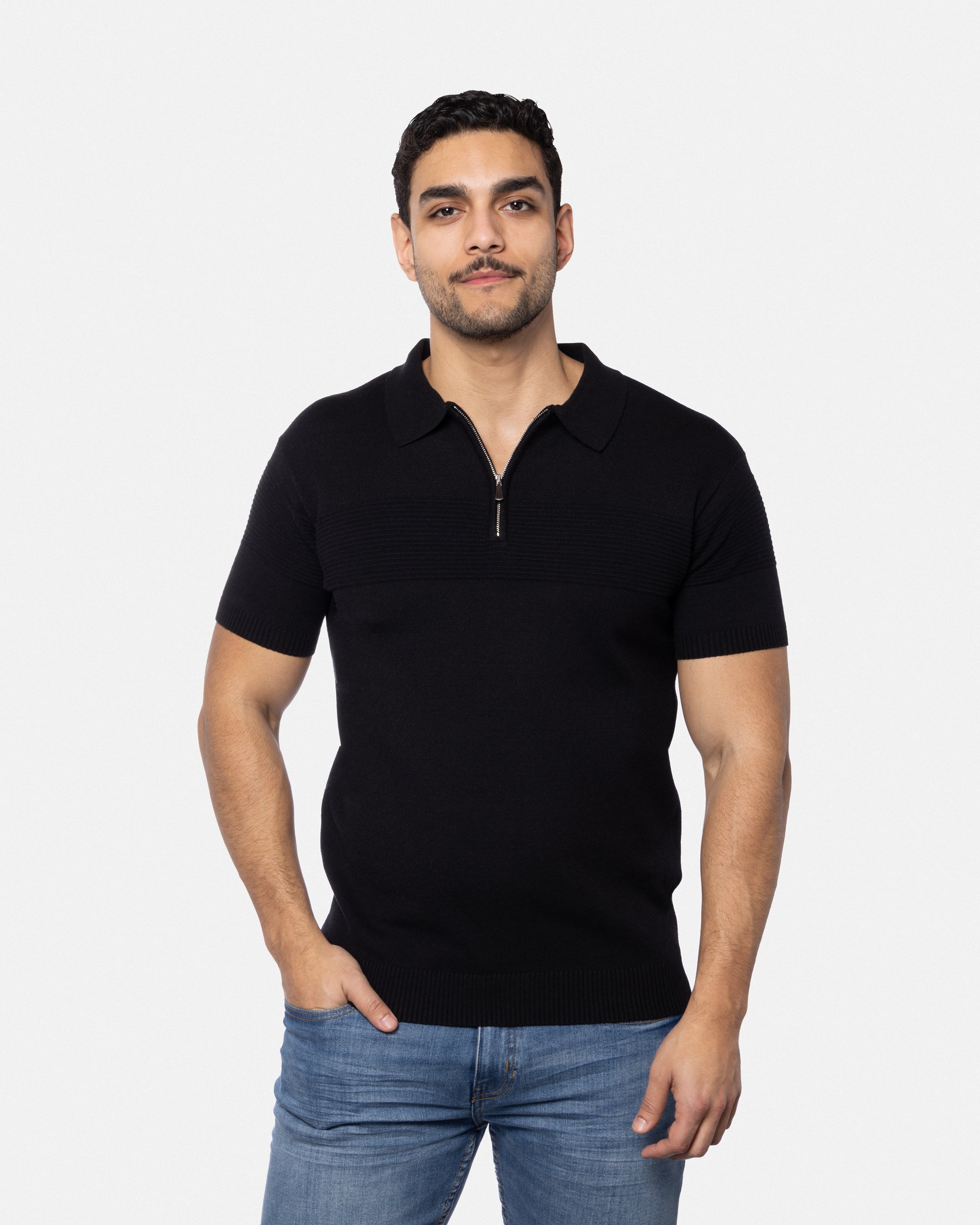 #SMW-32069 Ottoman Texture Zip Neck Sweater Polo-thumbmail-11