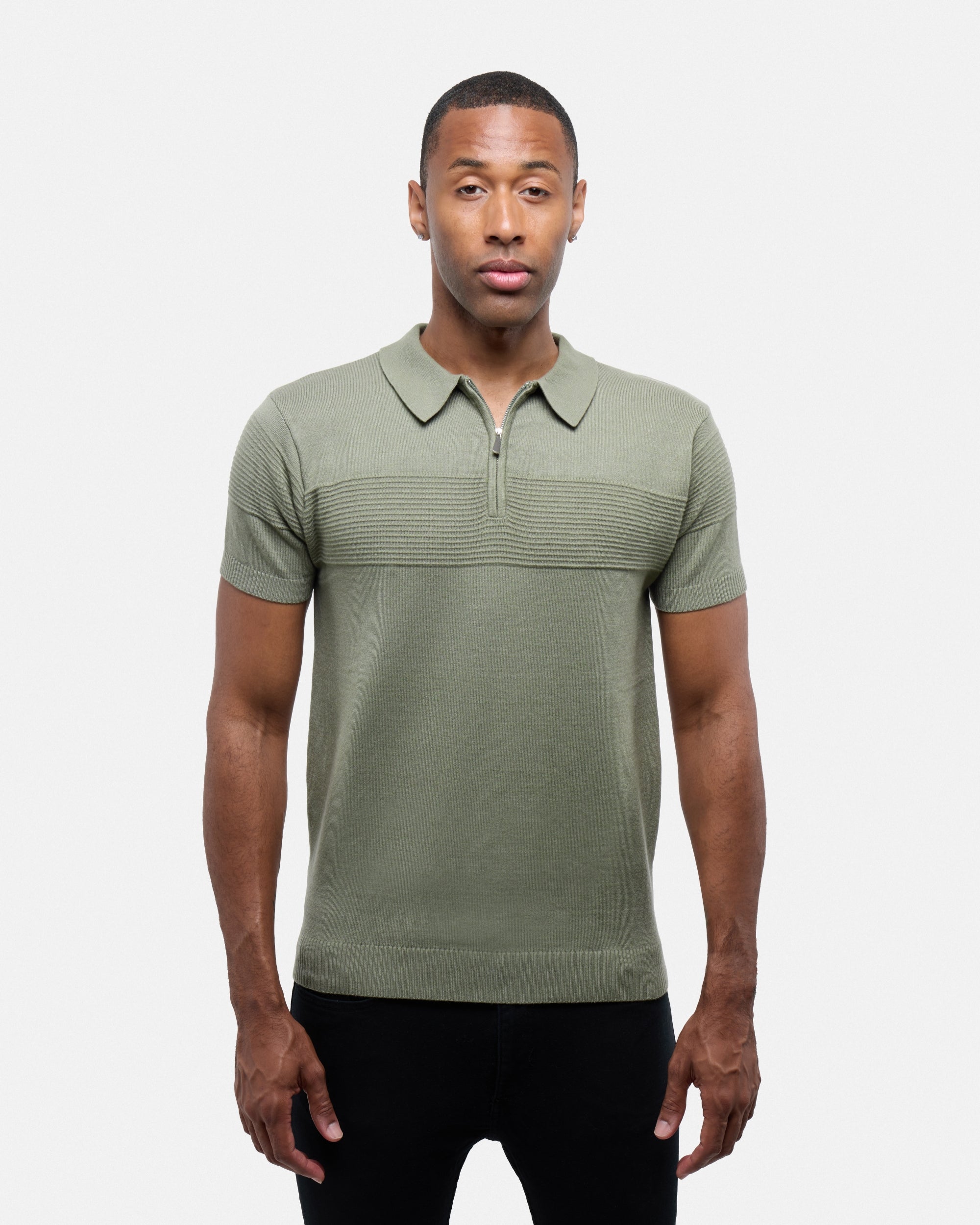 #SMW-32069 Ottoman Texture Zip Neck Sweater Polo