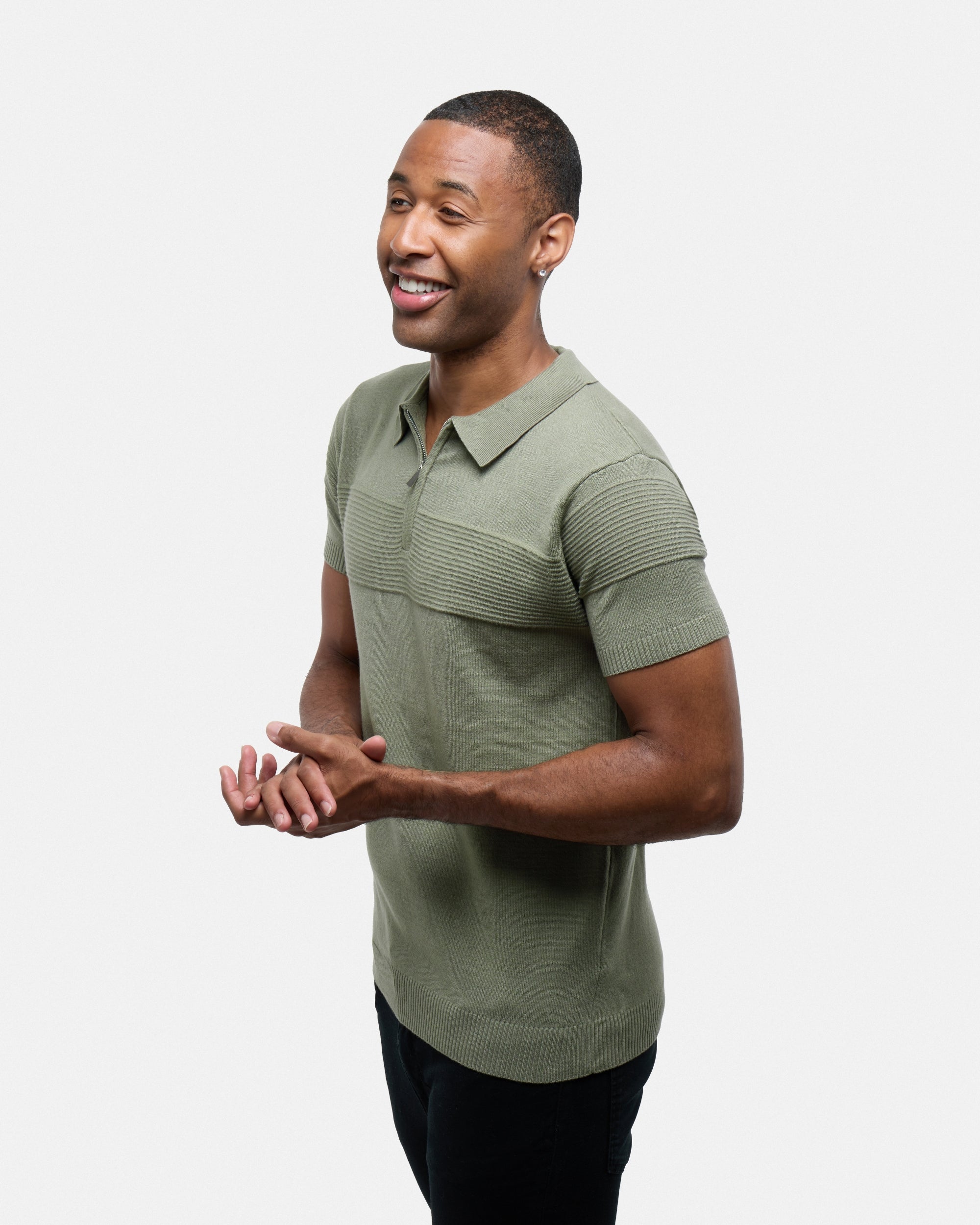 #SMW-32069 Ottoman Texture Zip Neck Sweater Polo-thumbmail-3