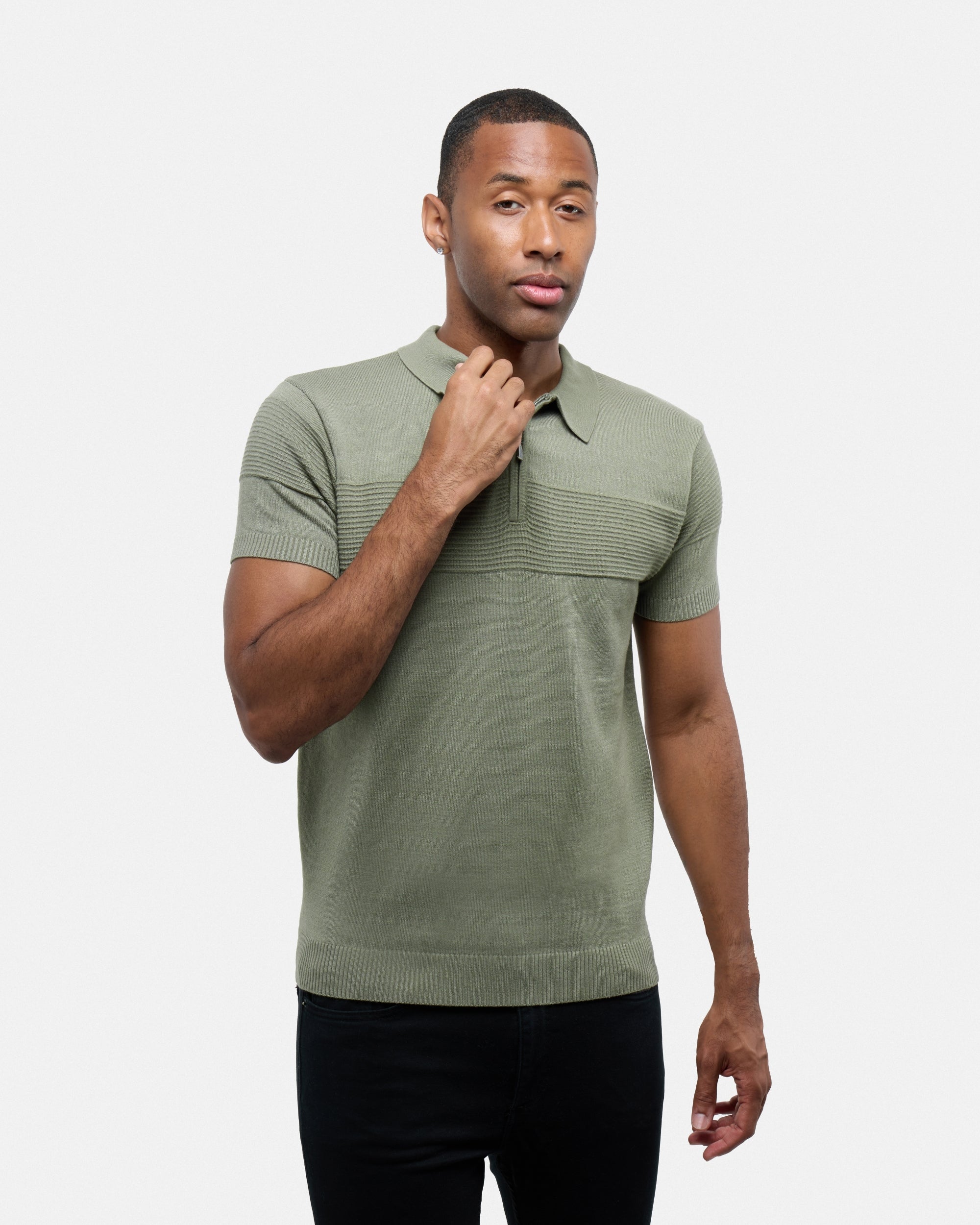 #SMW-32069 Ottoman Texture Zip Neck Sweater Polo-thumbmail-4