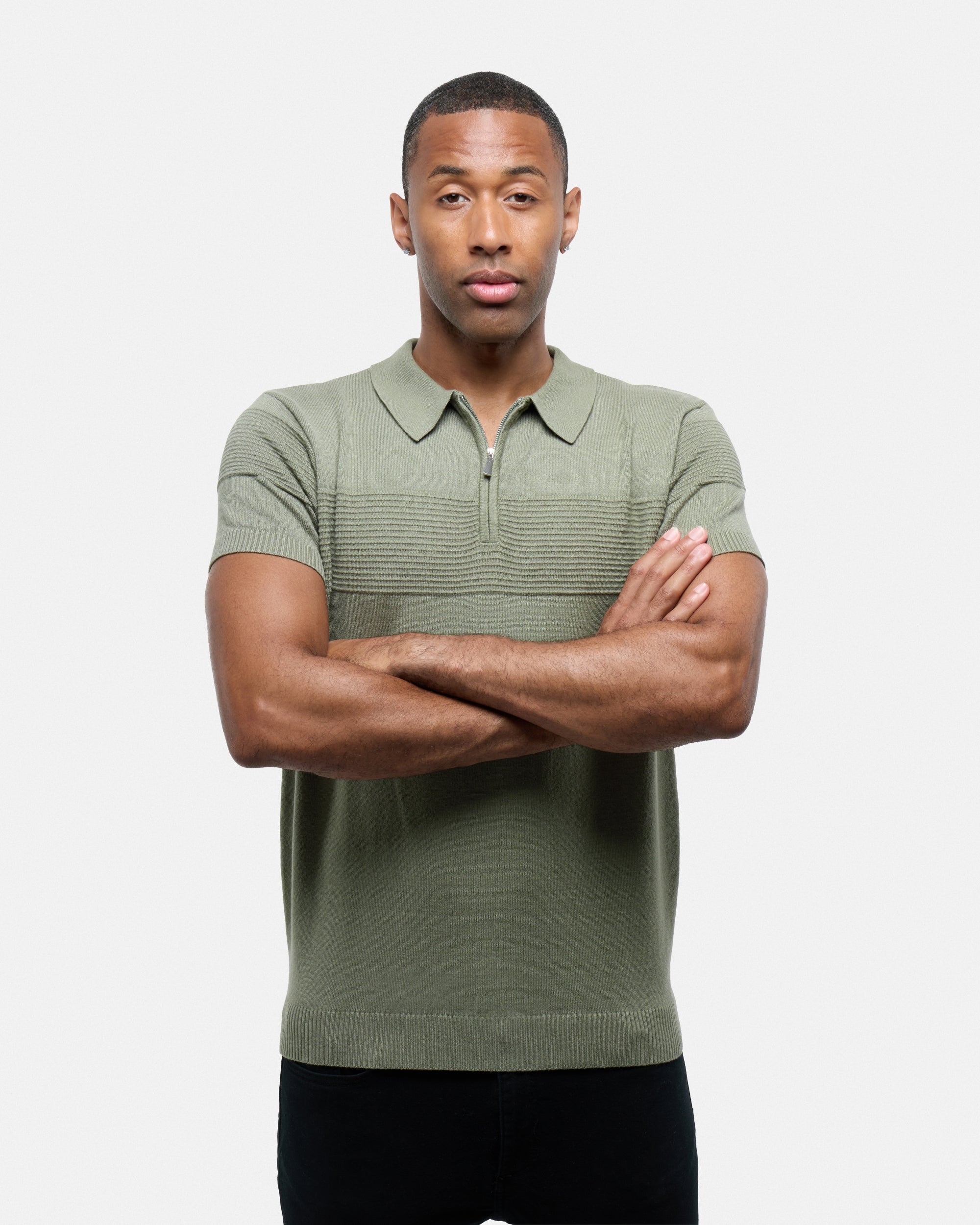 #SMW-32069 Ottoman Texture Zip Neck Sweater Polo-thumbmail-5
