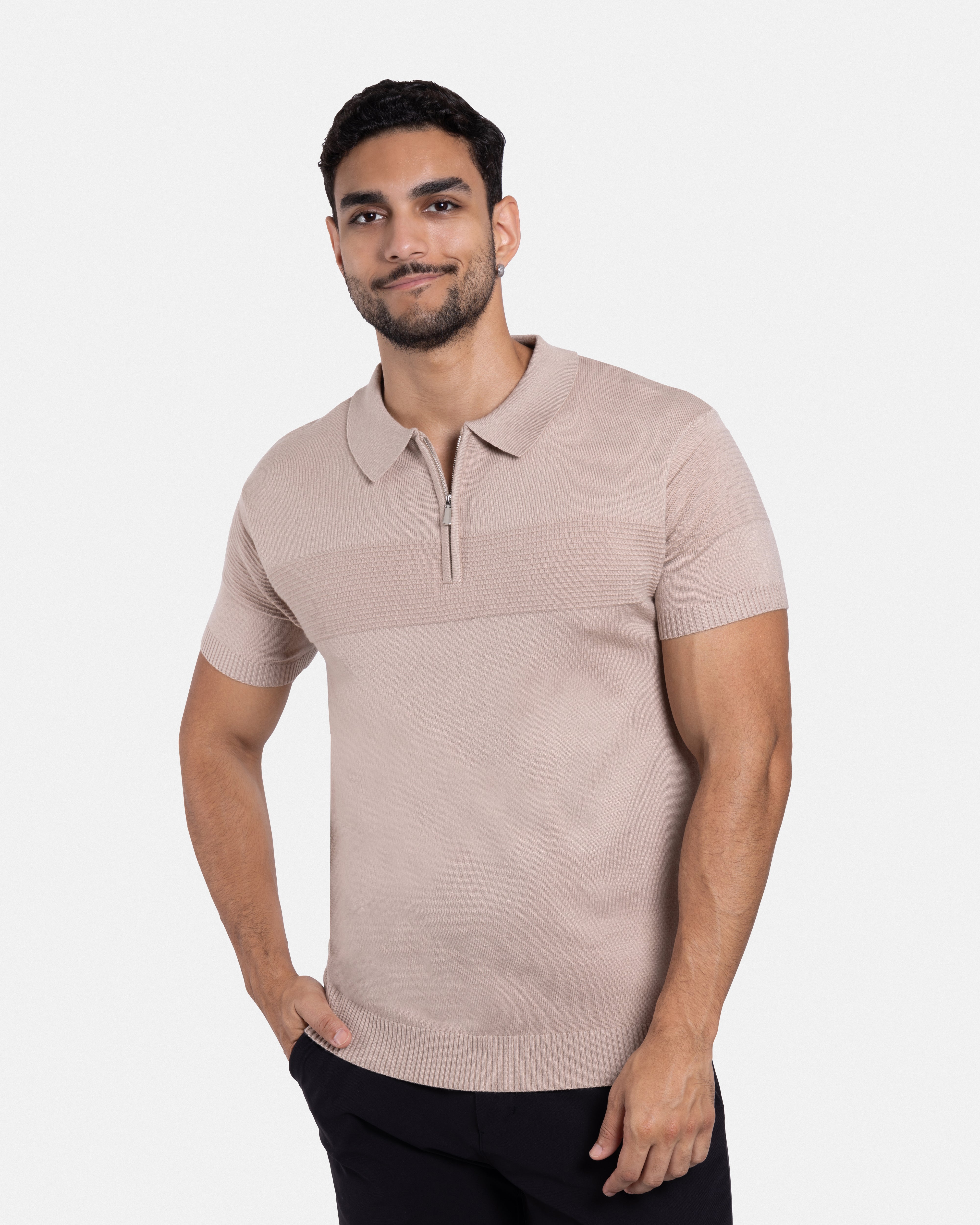 XRAY JEANS Men's Ottoman Texture Short Sleeve Polo Sweater