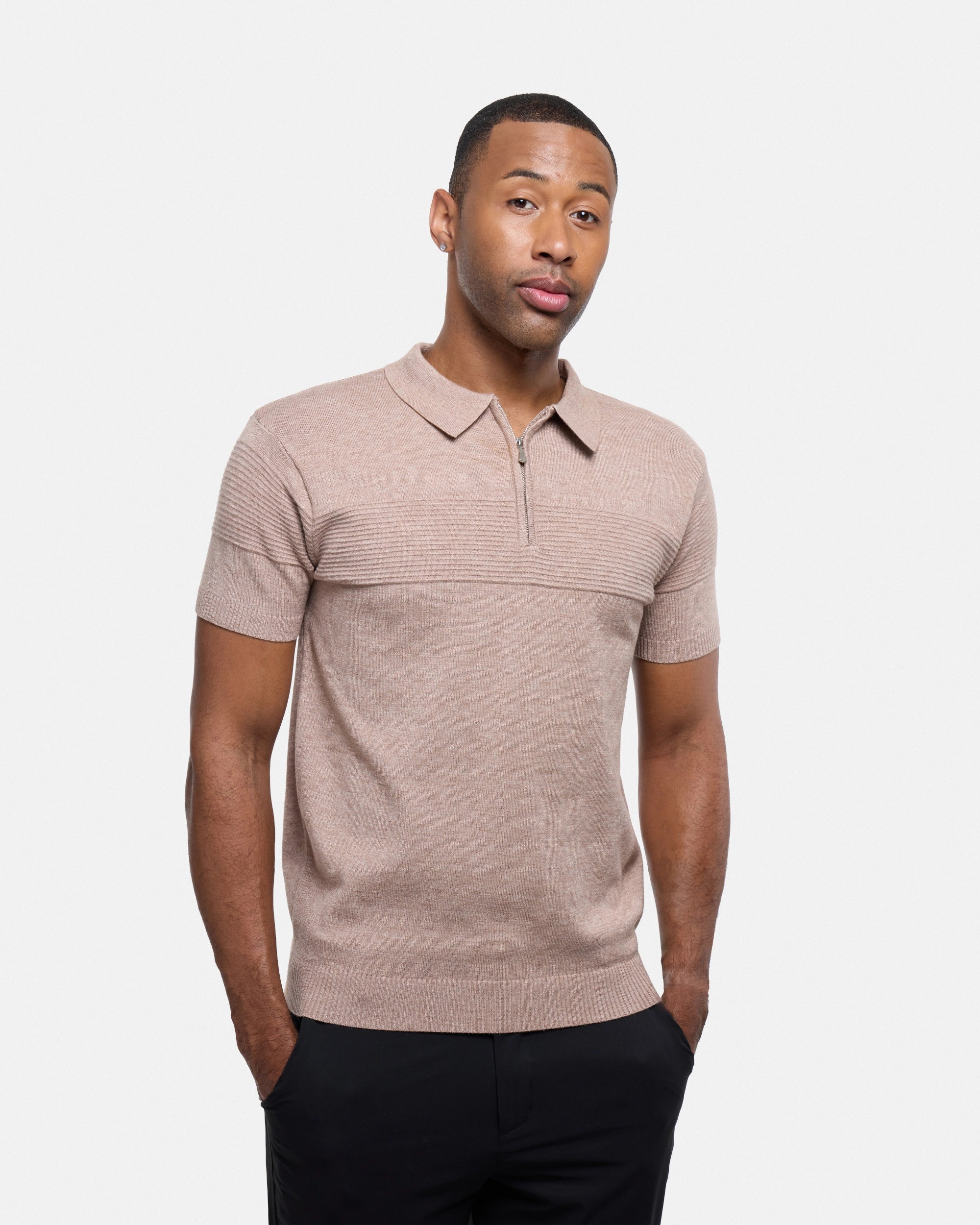 #SMW-32069 Ottoman Texture Zip Neck Sweater Polo-thumbmail-17