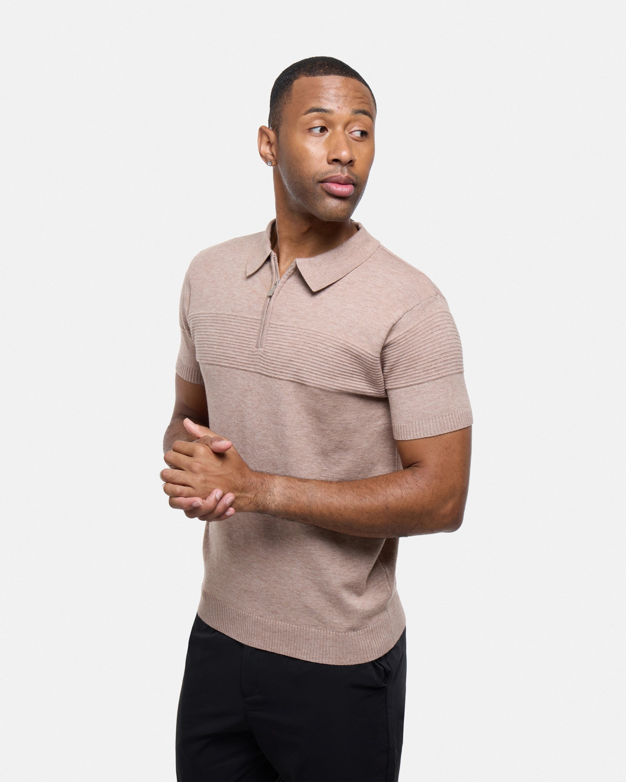 #SMW-32069 Ottoman Texture Zip Neck Sweater Polo-thumbmail-19