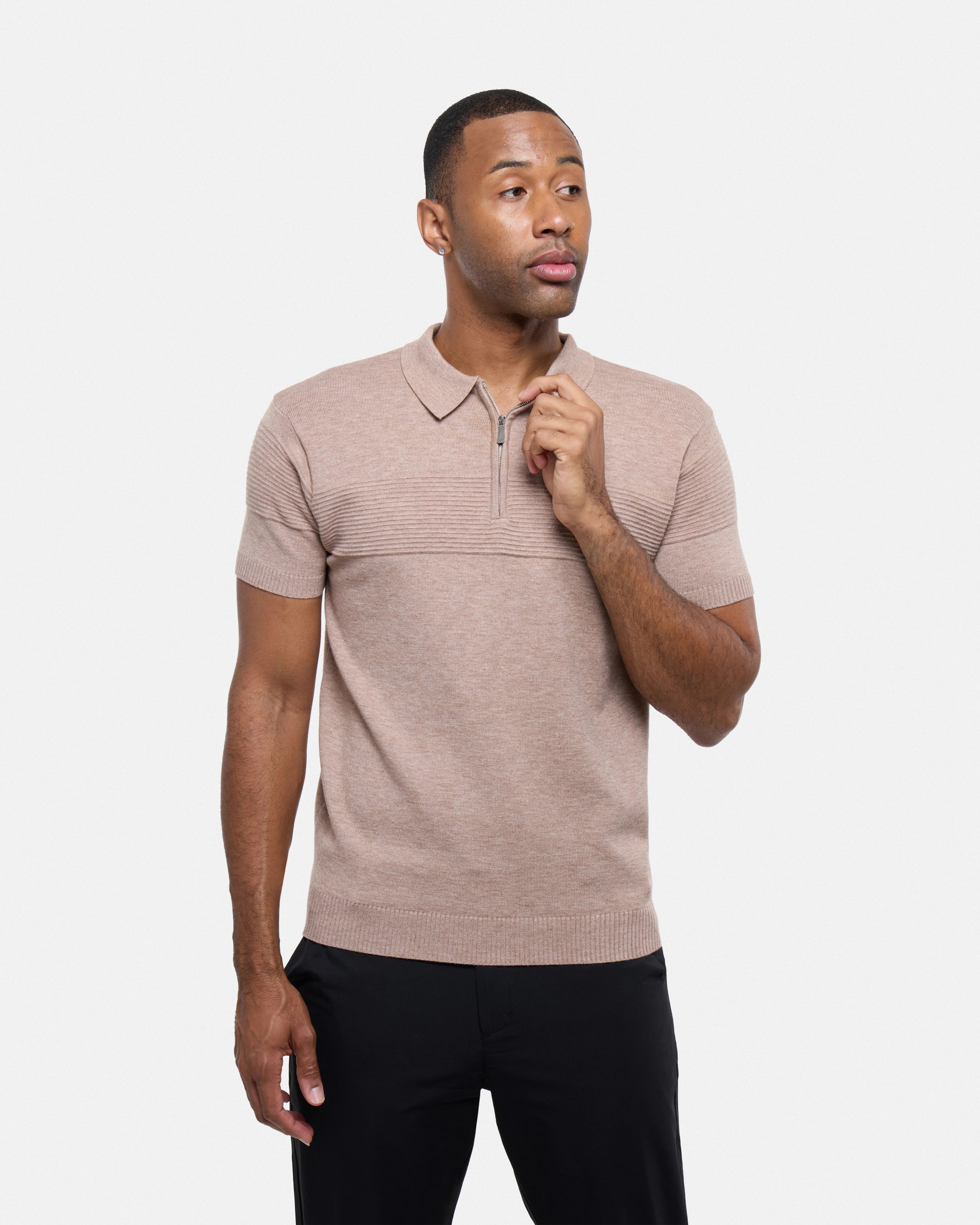 #SMW-32069 Ottoman Texture Zip Neck Sweater Polo-thumbmail-20
