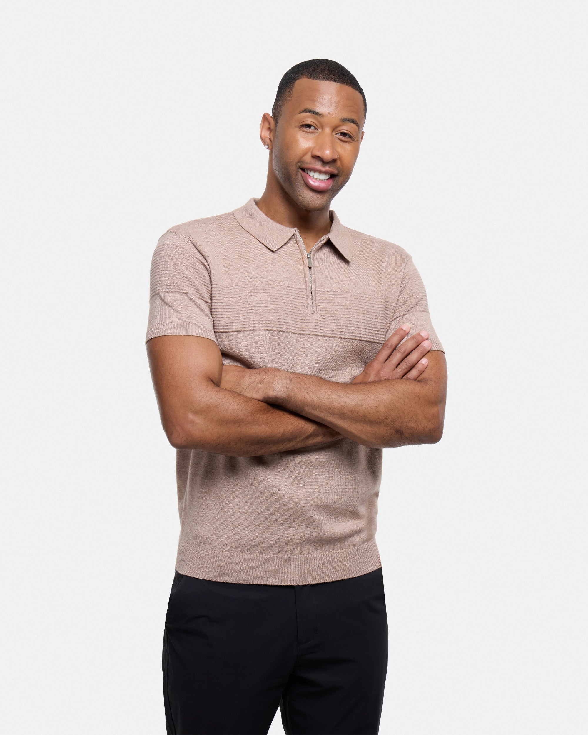#SMW-32069 Ottoman Texture Zip Neck Sweater Polo-thumbmail-21
