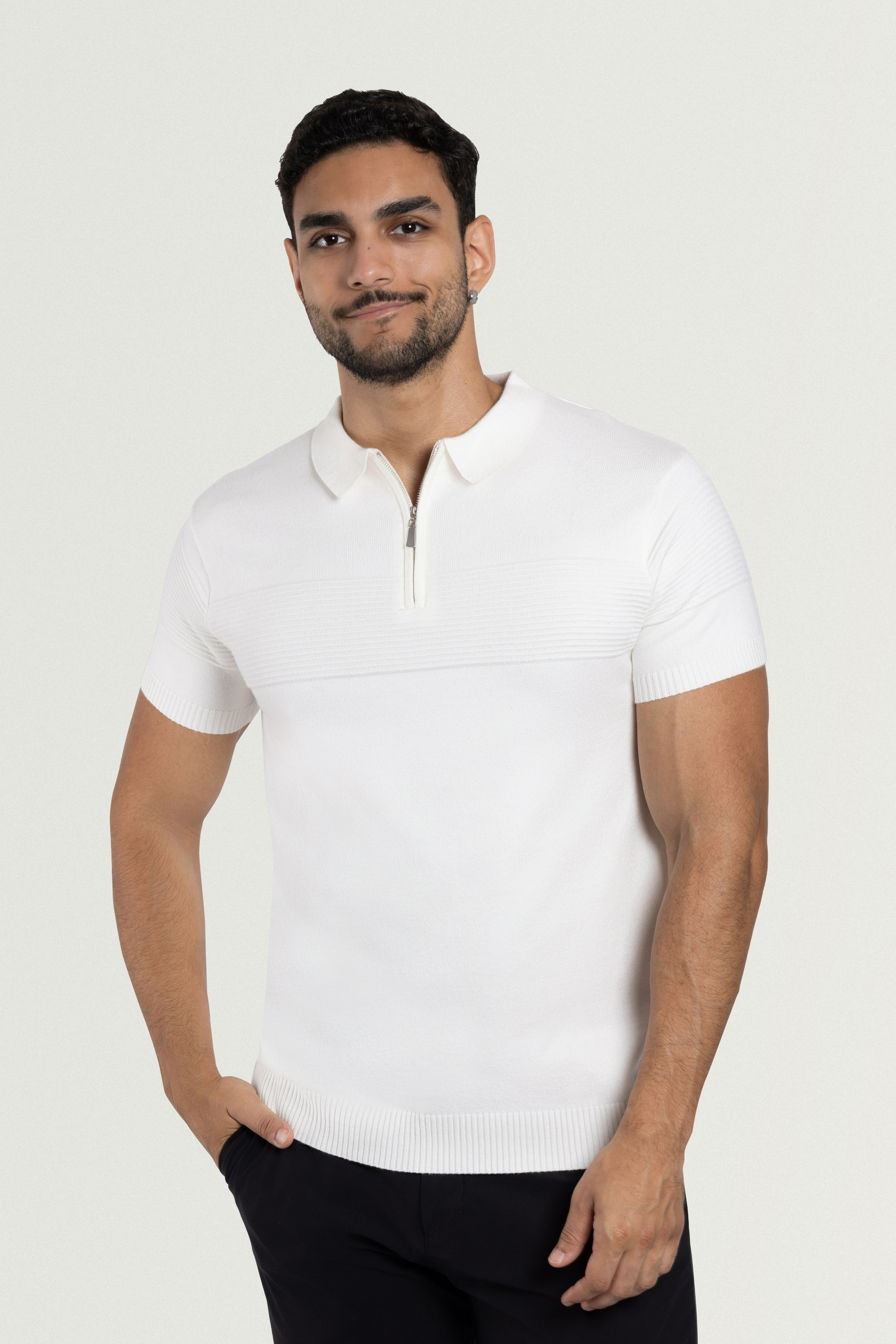 XRAY JEANS Men's Ottoman Texture Short Sleeve Polo Sweater