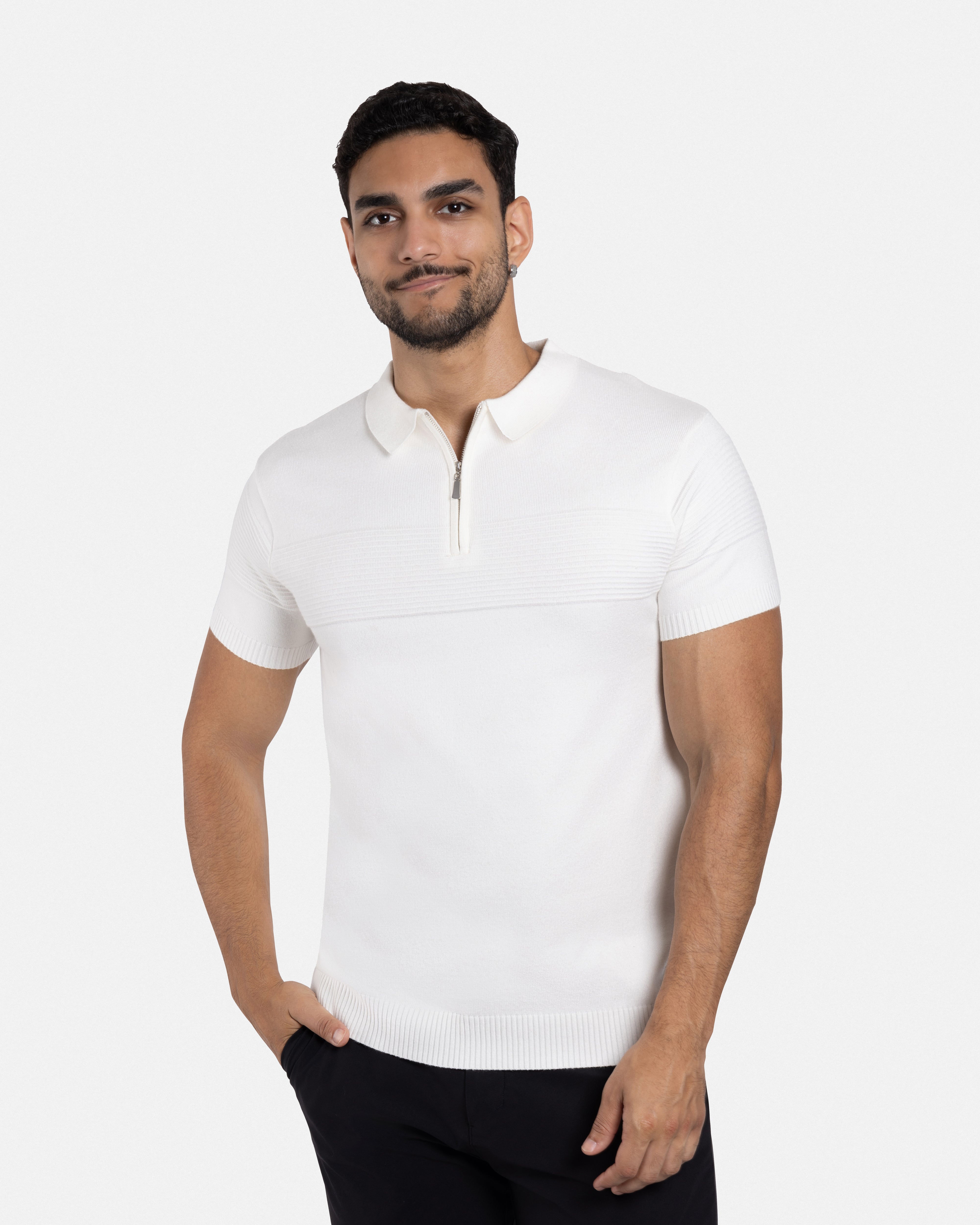 XRAY JEANS Men's Ottoman Texture Short Sleeve Polo Sweater