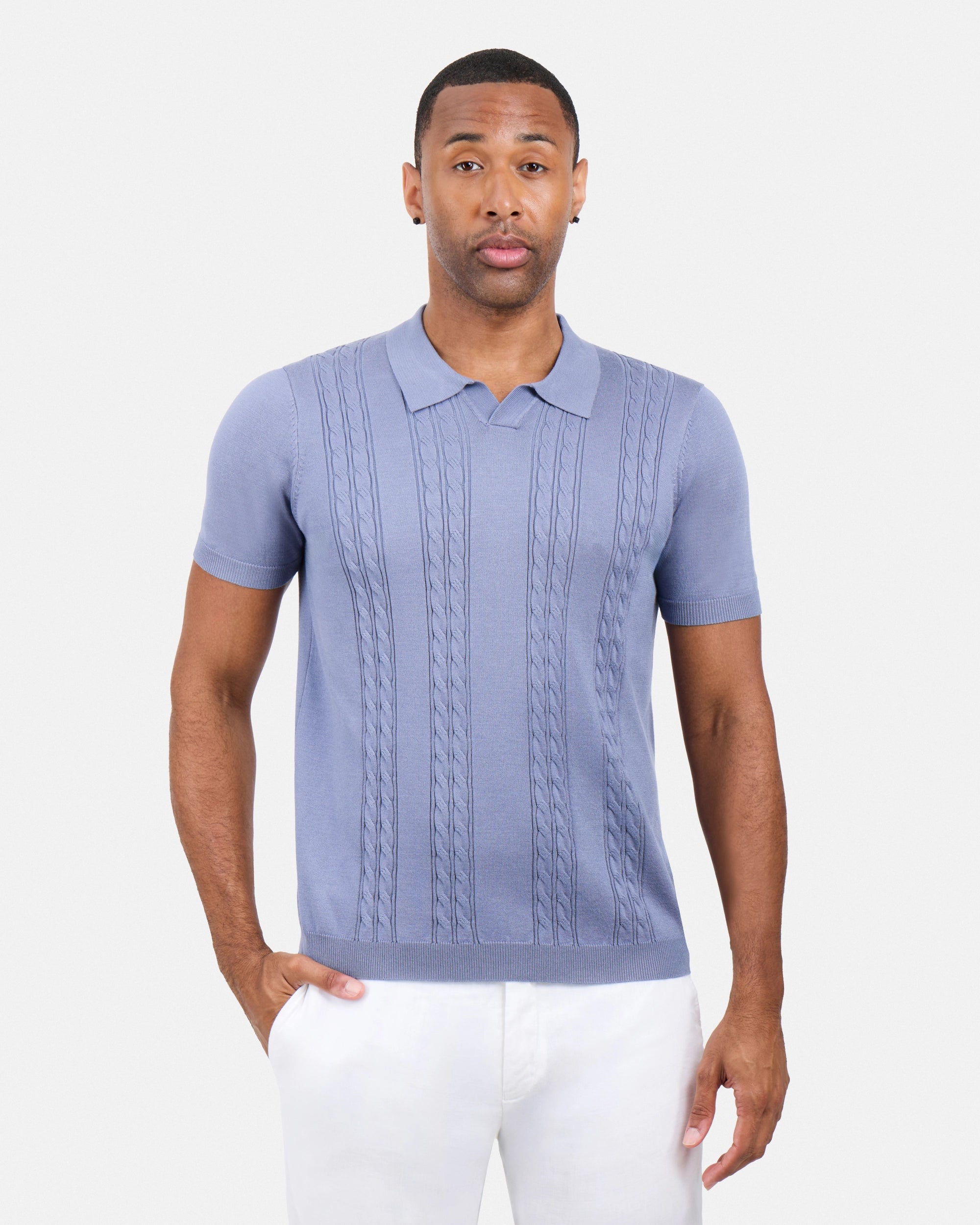 #SMW-33112 Cable Knit Johnny Sweater Polo-thumbmail-1