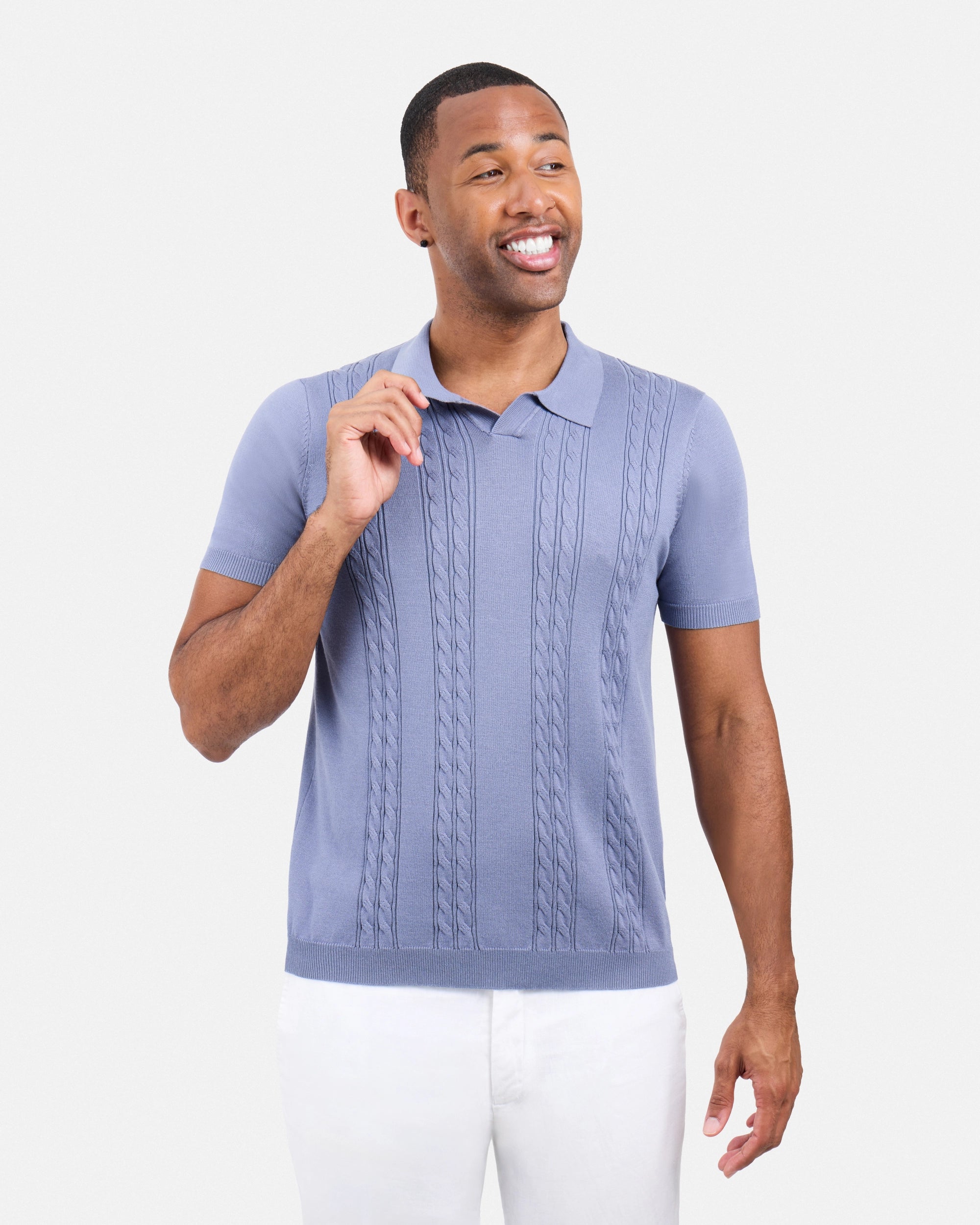 #SMW-33112 Cable Knit Johnny Sweater Polo-thumbmail-4