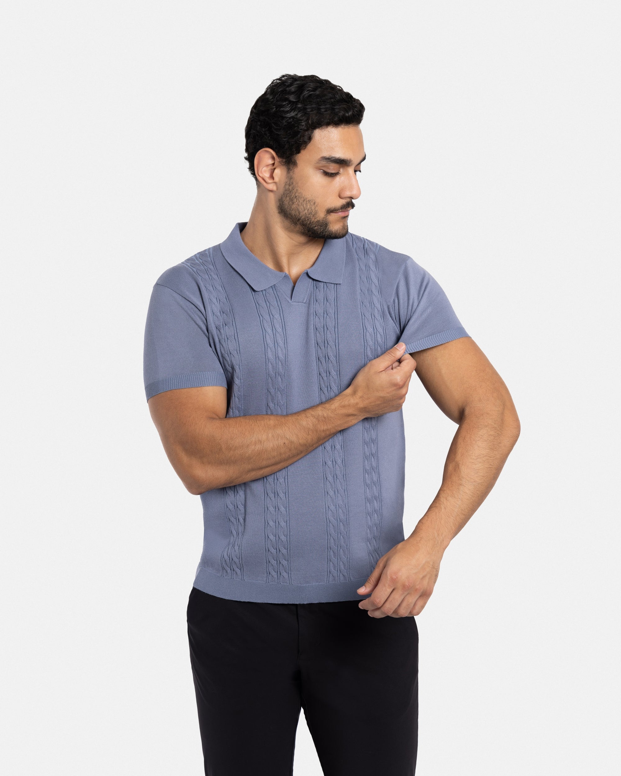 #SMW-33112 Cable Knit Johnny Sweater Polo-thumbmail-3
