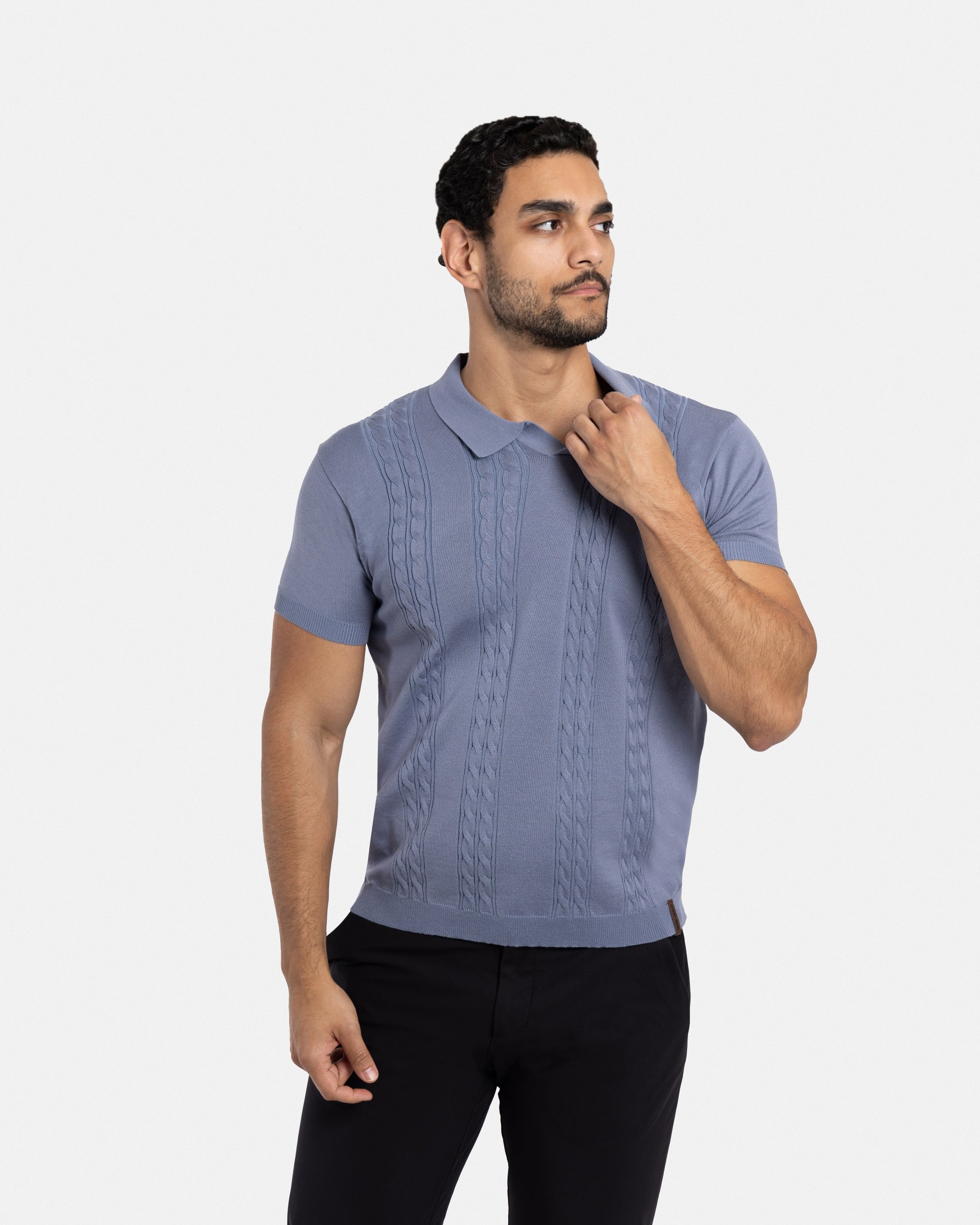 #SMW-33112 Cable Knit Johnny Sweater Polo-thumbmail-4