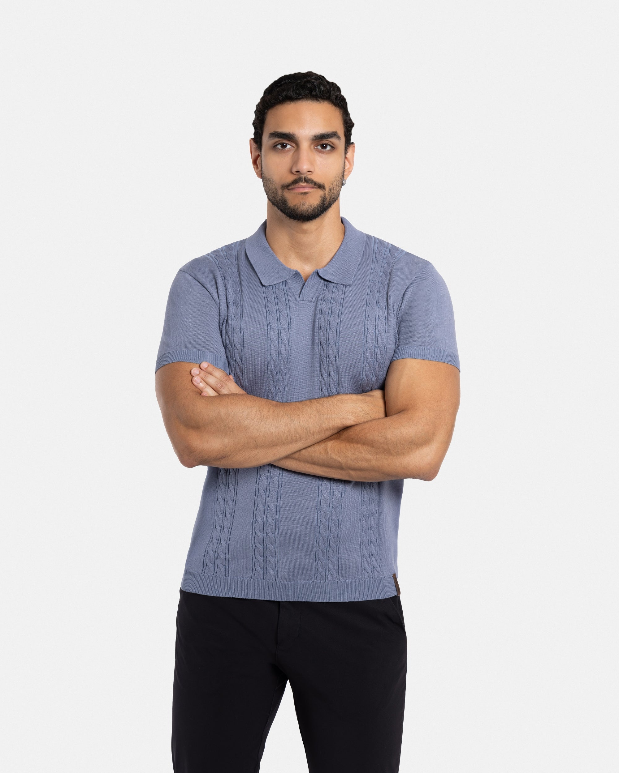 #SMW-33112 Cable Knit Johnny Sweater Polo-thumbmail-5