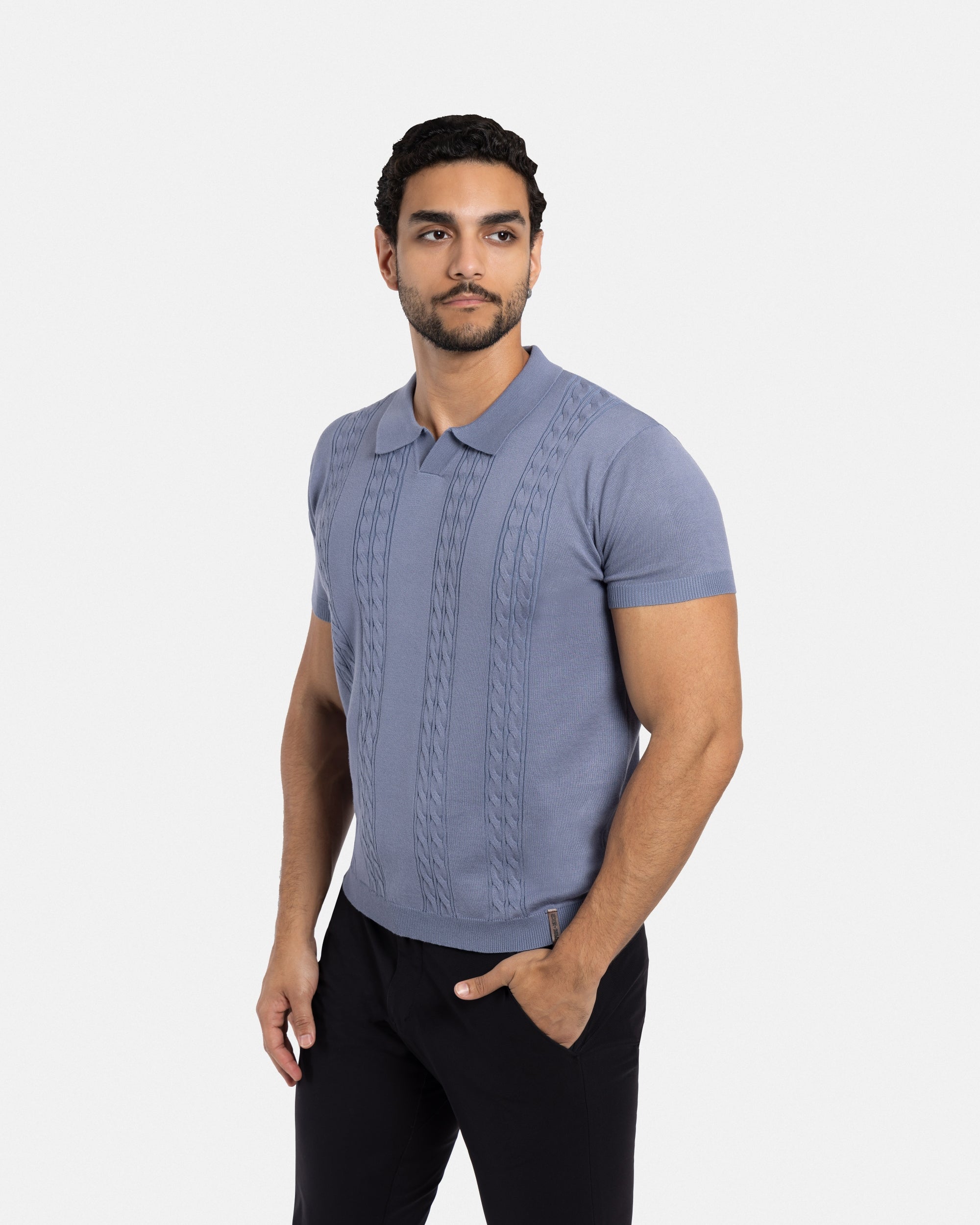 #SMW-33112 Cable Knit Johnny Sweater Polo-thumbmail-6