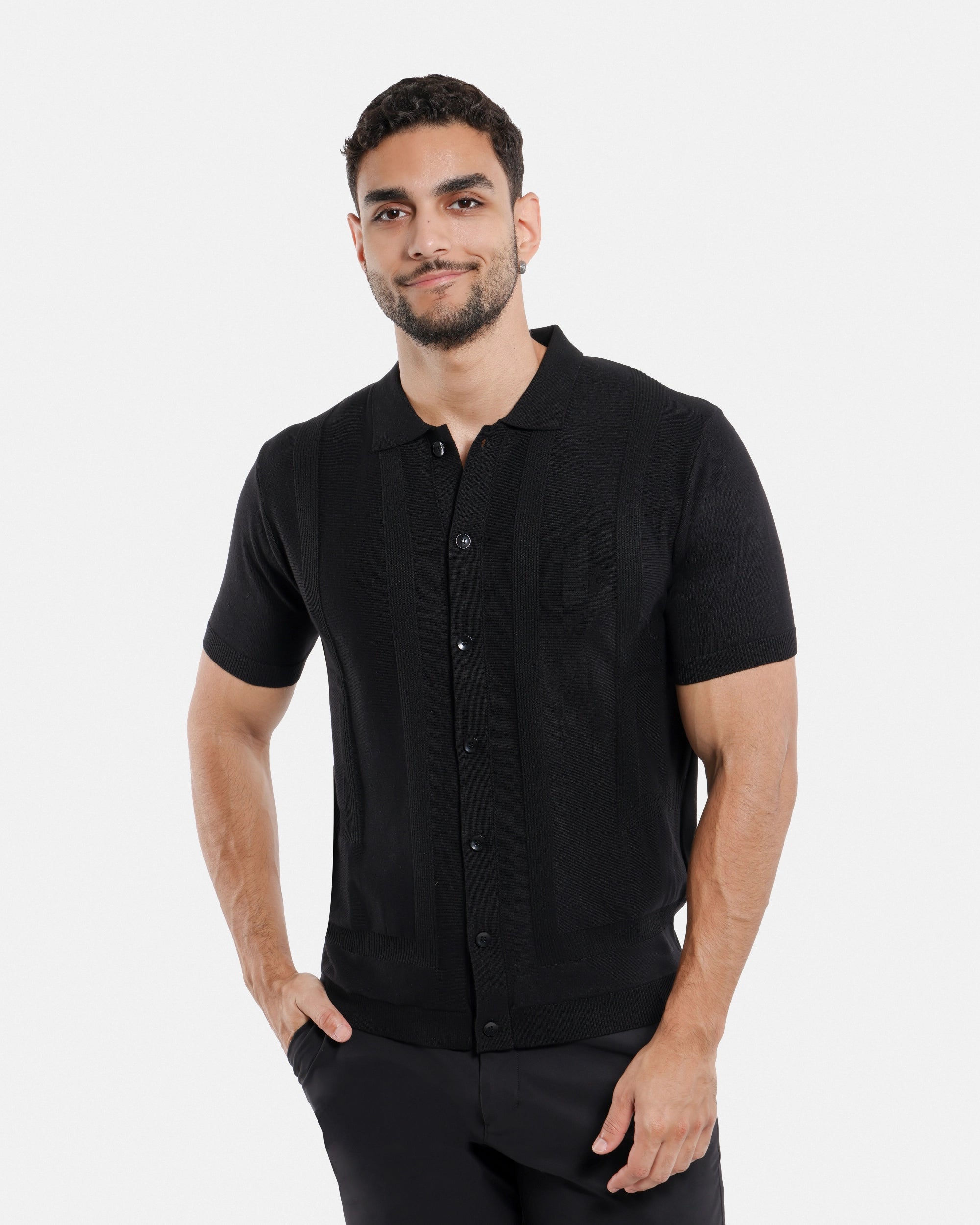 #SMW-33135 Classic Ribbed Texture Sweater Polo