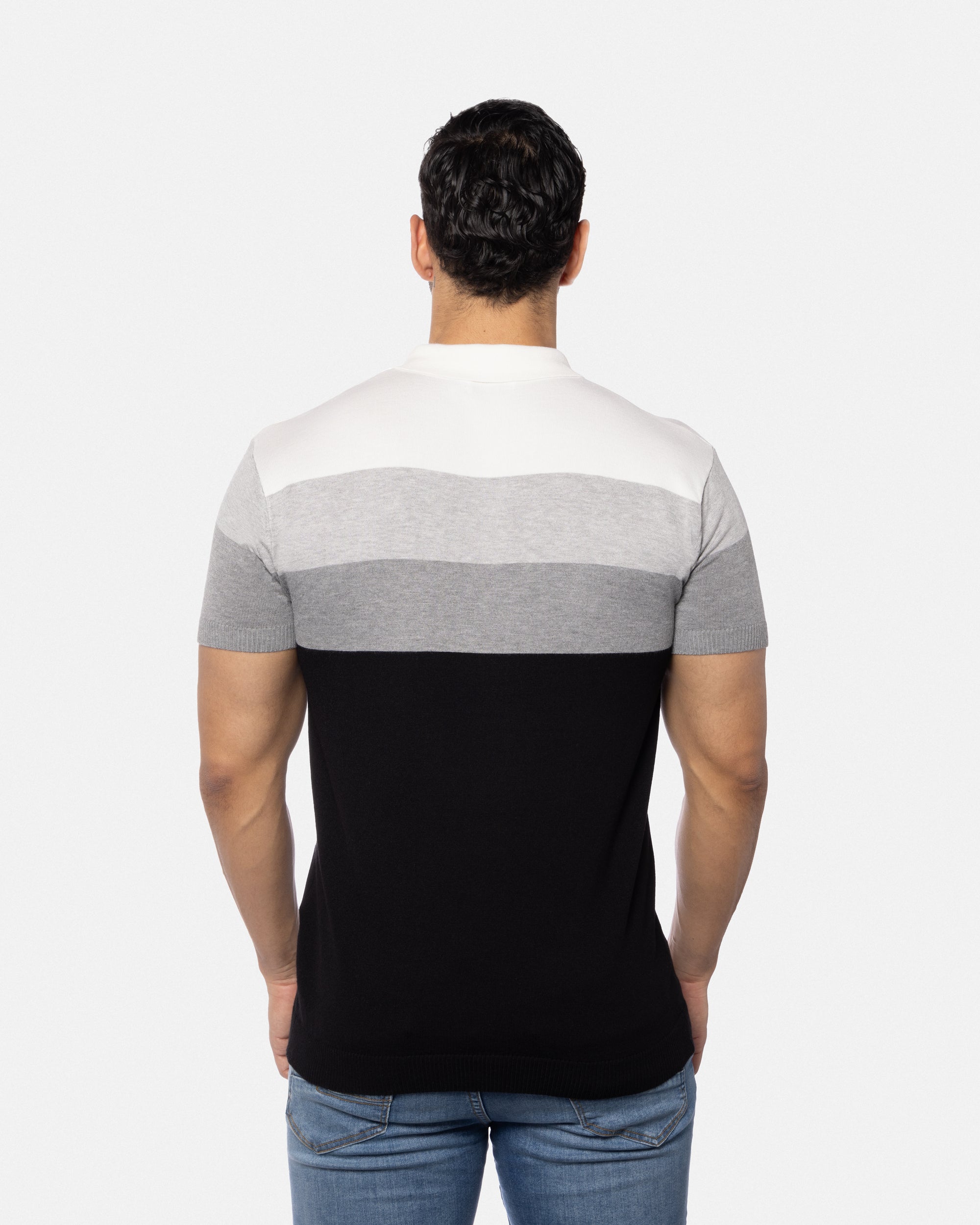 #SMW-33140 Zip Neck Striped Sweater Polo