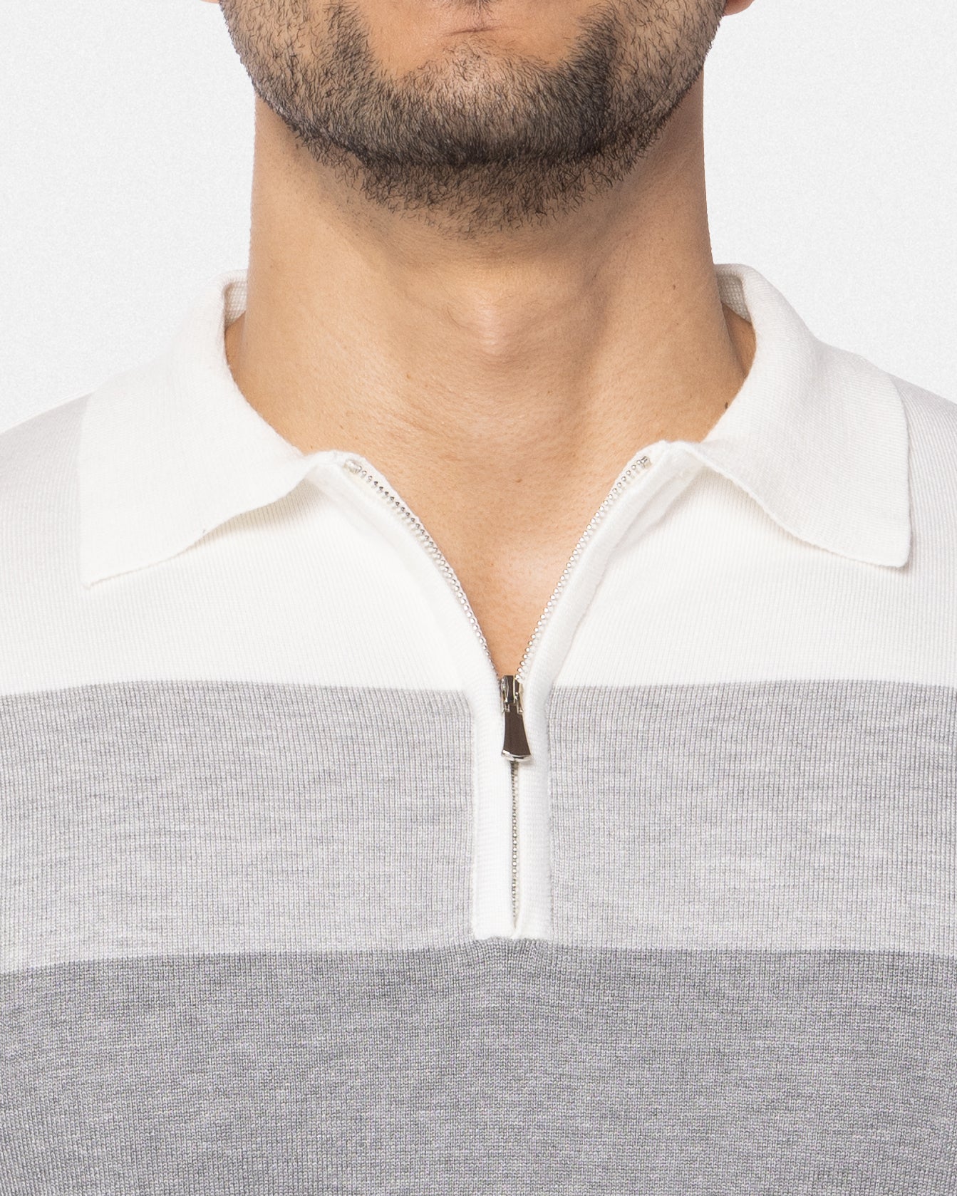 #SMW-33140 Zip Neck Striped Sweater Polo-thumbmail-6