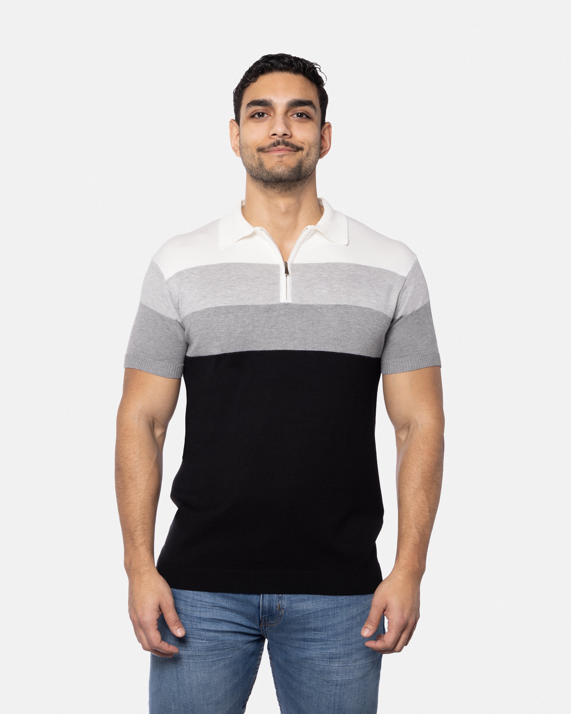 #SMW-33140 Zip Neck Striped Sweater Polo