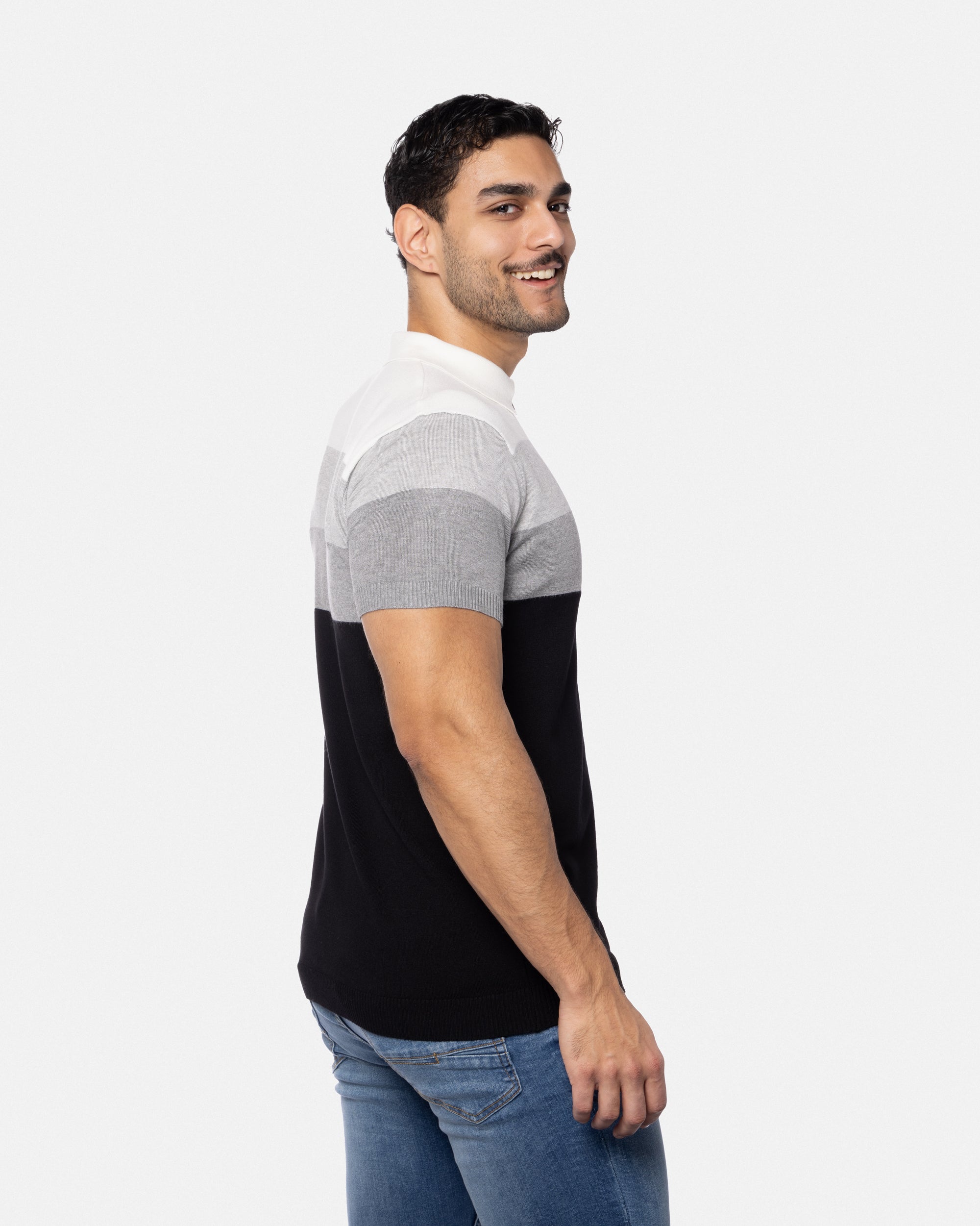 #SMW-33140 Zip Neck Striped Sweater Polo-thumbmail-5