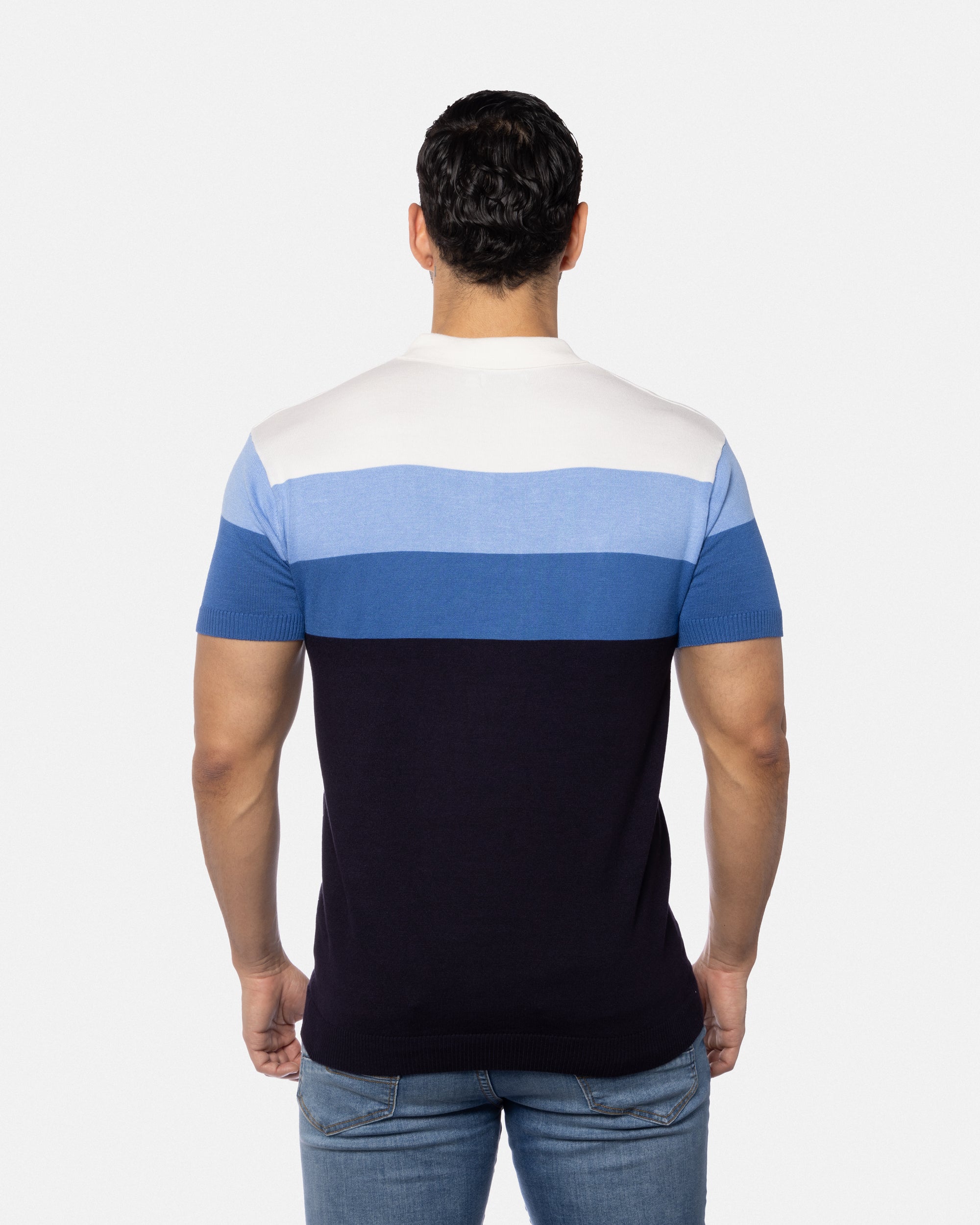 #SMW-33140 Zip Neck Striped Sweater Polo-thumbmail-10