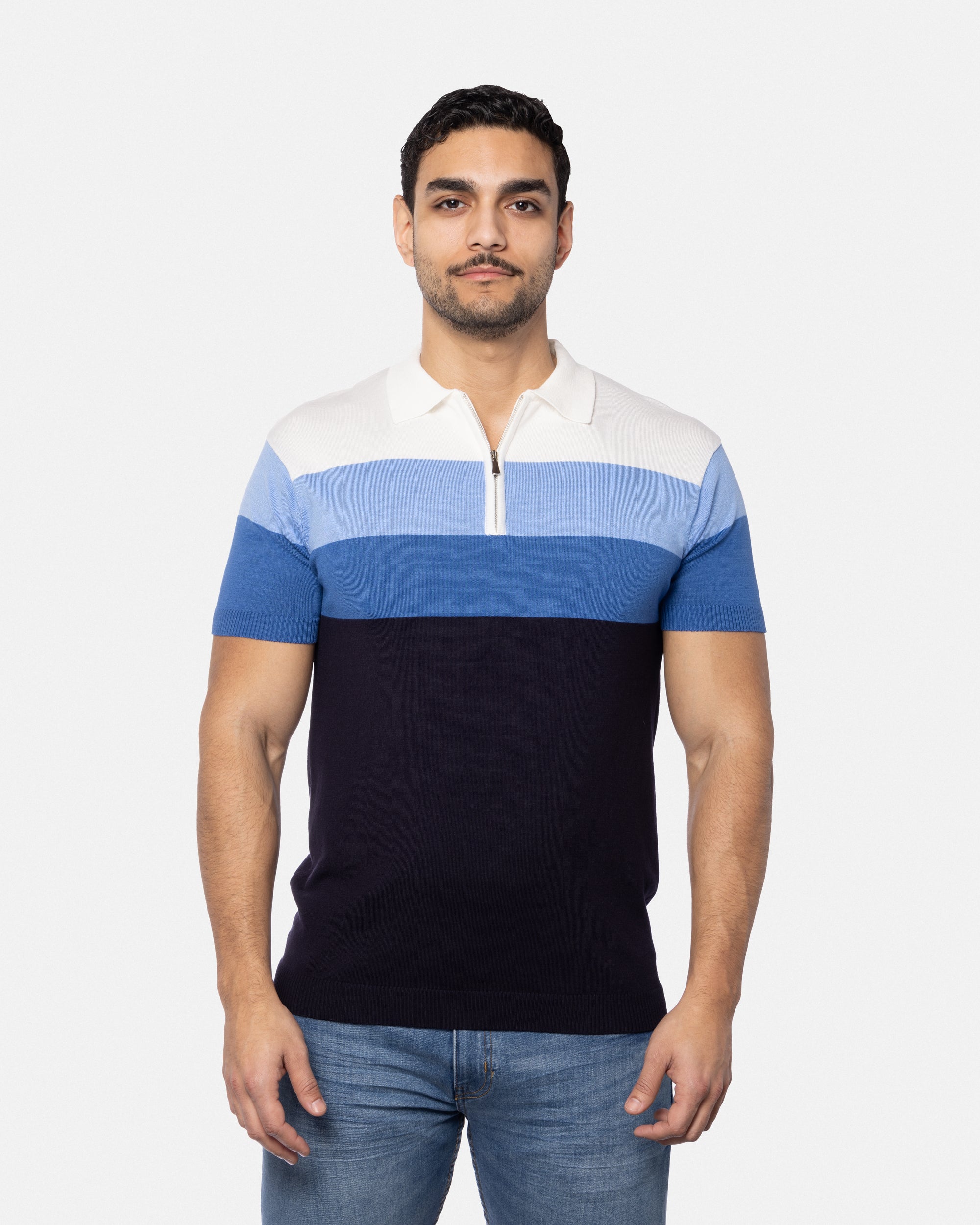 #SMW-33140 Zip Neck Striped Sweater Polo-thumbmail-9