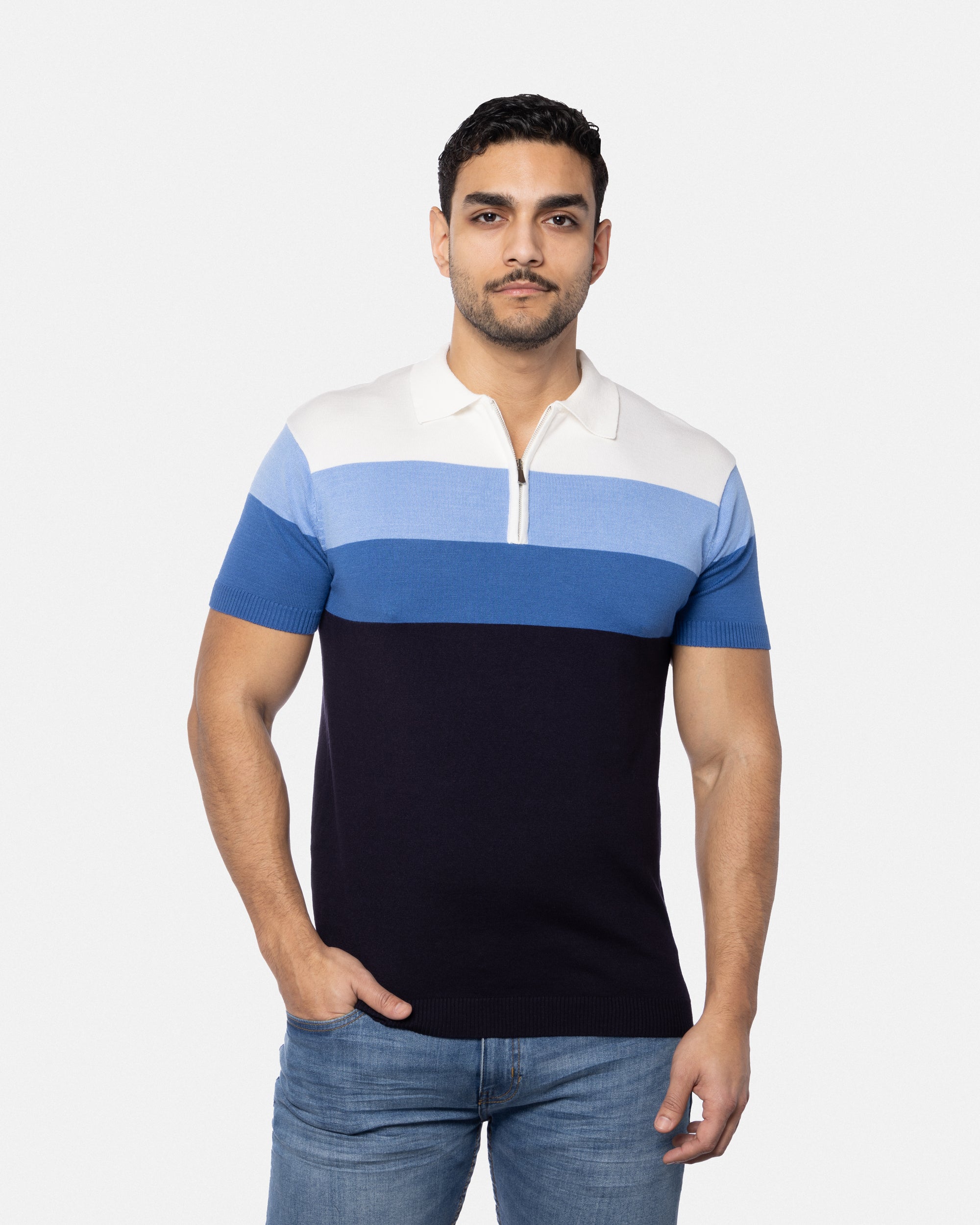 #SMW-33140 Zip Neck Striped Sweater Polo-thumbmail-11