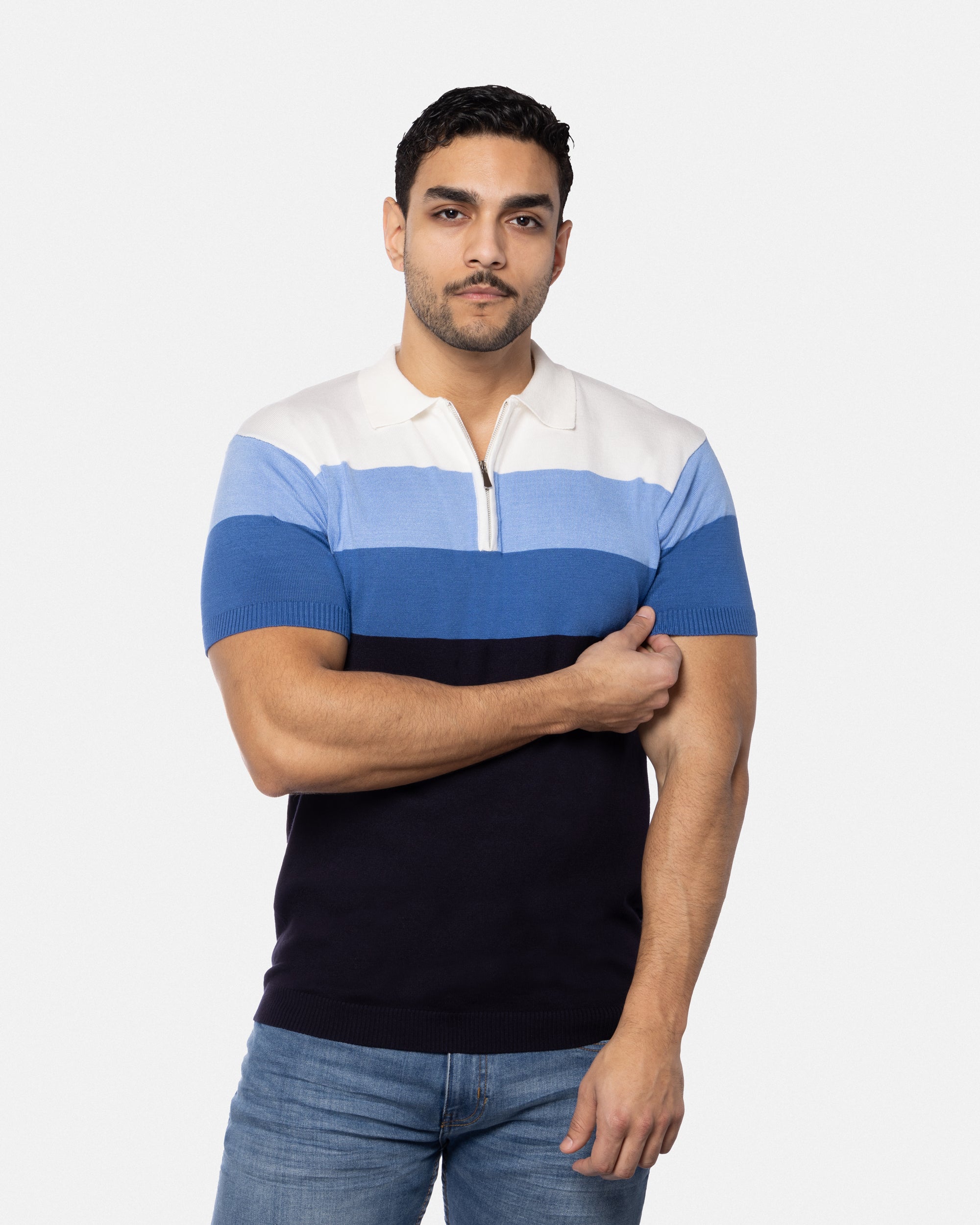 #SMW-33140 Zip Neck Striped Sweater Polo-thumbmail-12