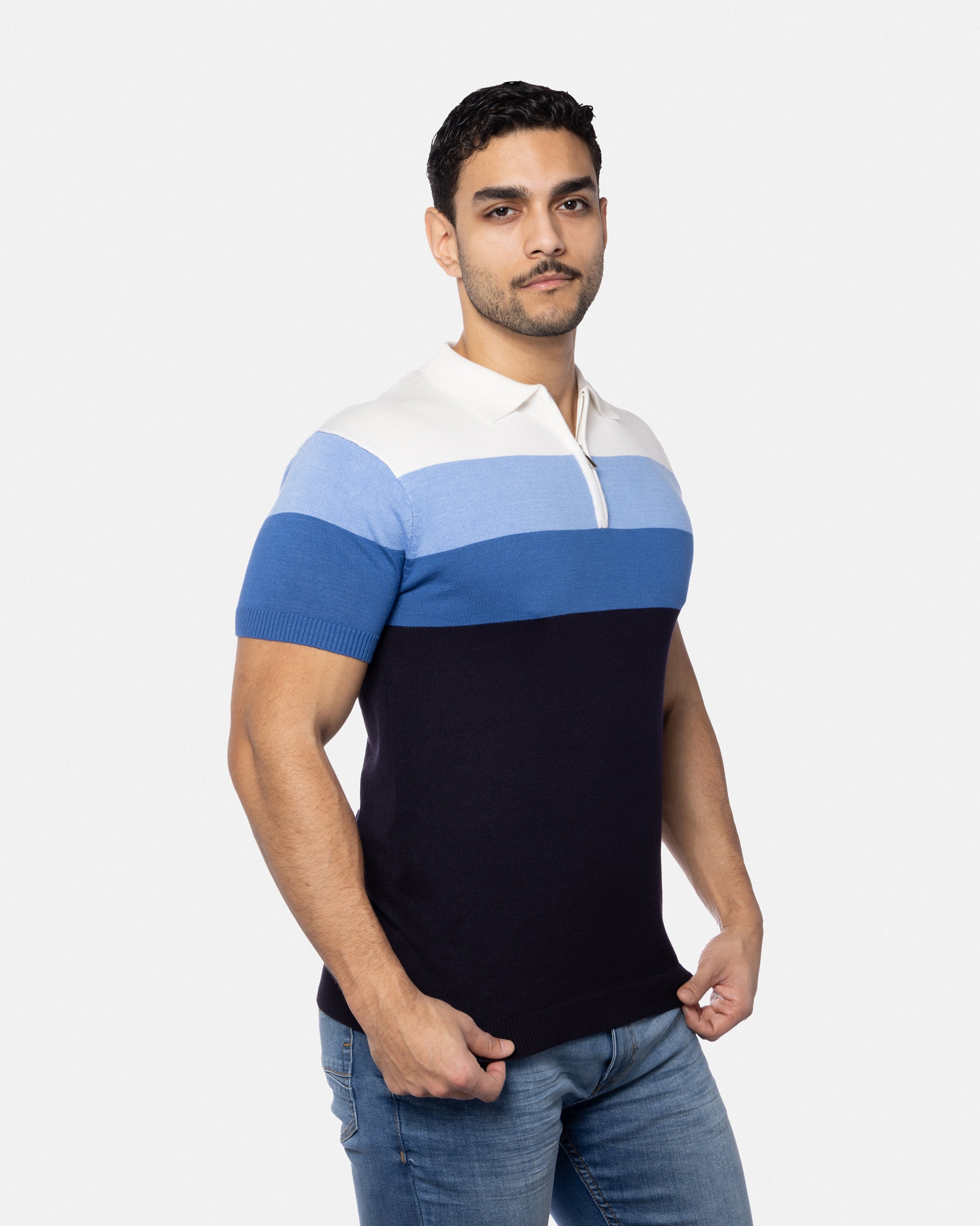 #SMW-33140 Zip Neck Striped Sweater Polo-thumbmail-13