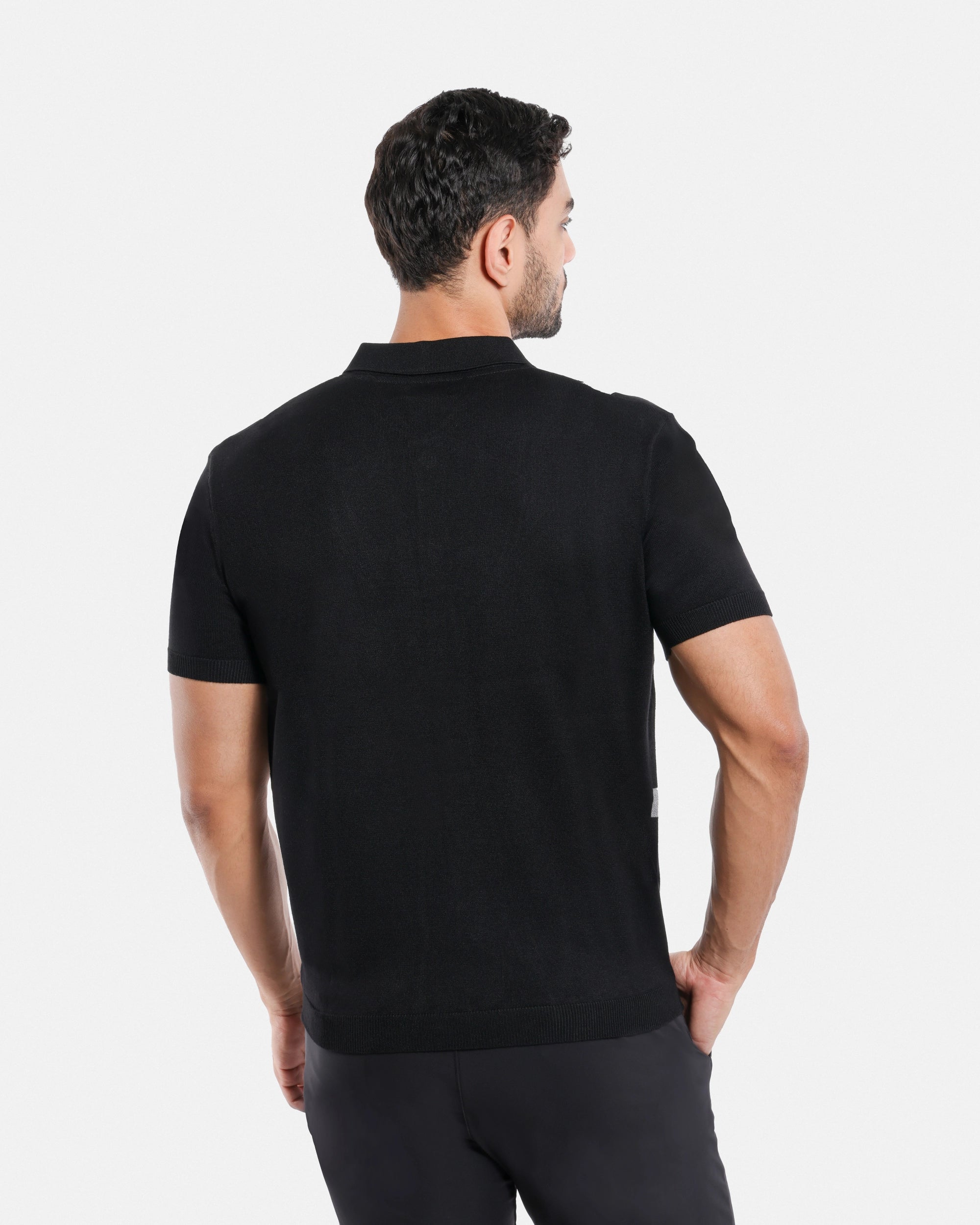 #SMW-33141 Jacquard Short Sleeve Sweater Shirt