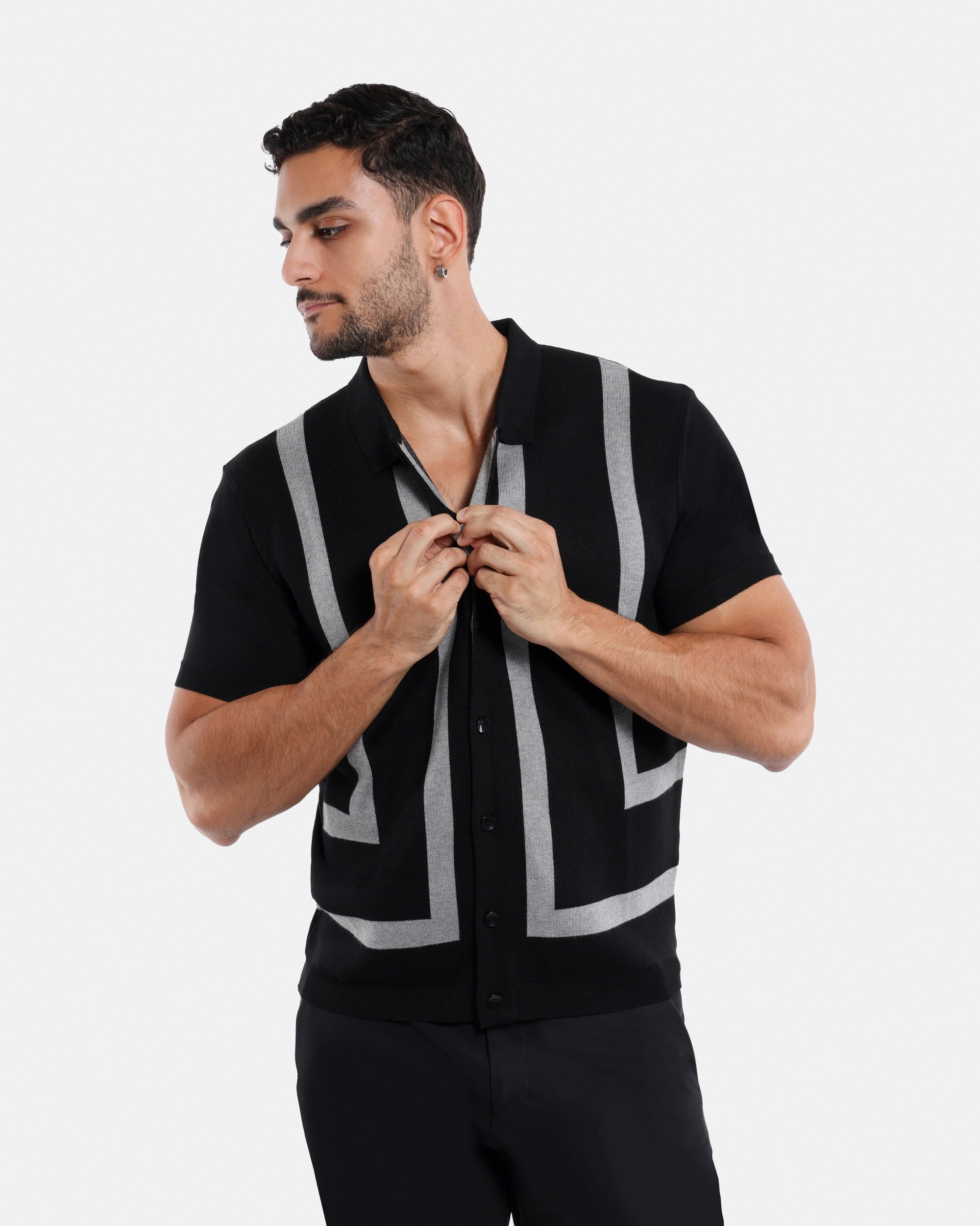 #SMW-33141 Jacquard Short Sleeve Sweater Shirt-thumbmail-5