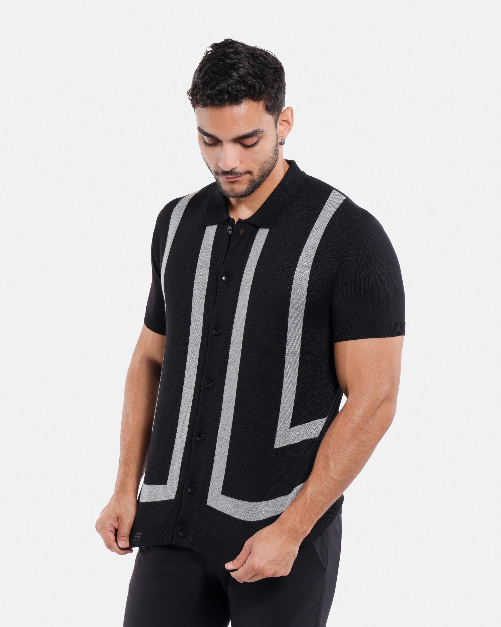 #SMW-33141 Jacquard Short Sleeve Sweater Shirt-thumbmail-9