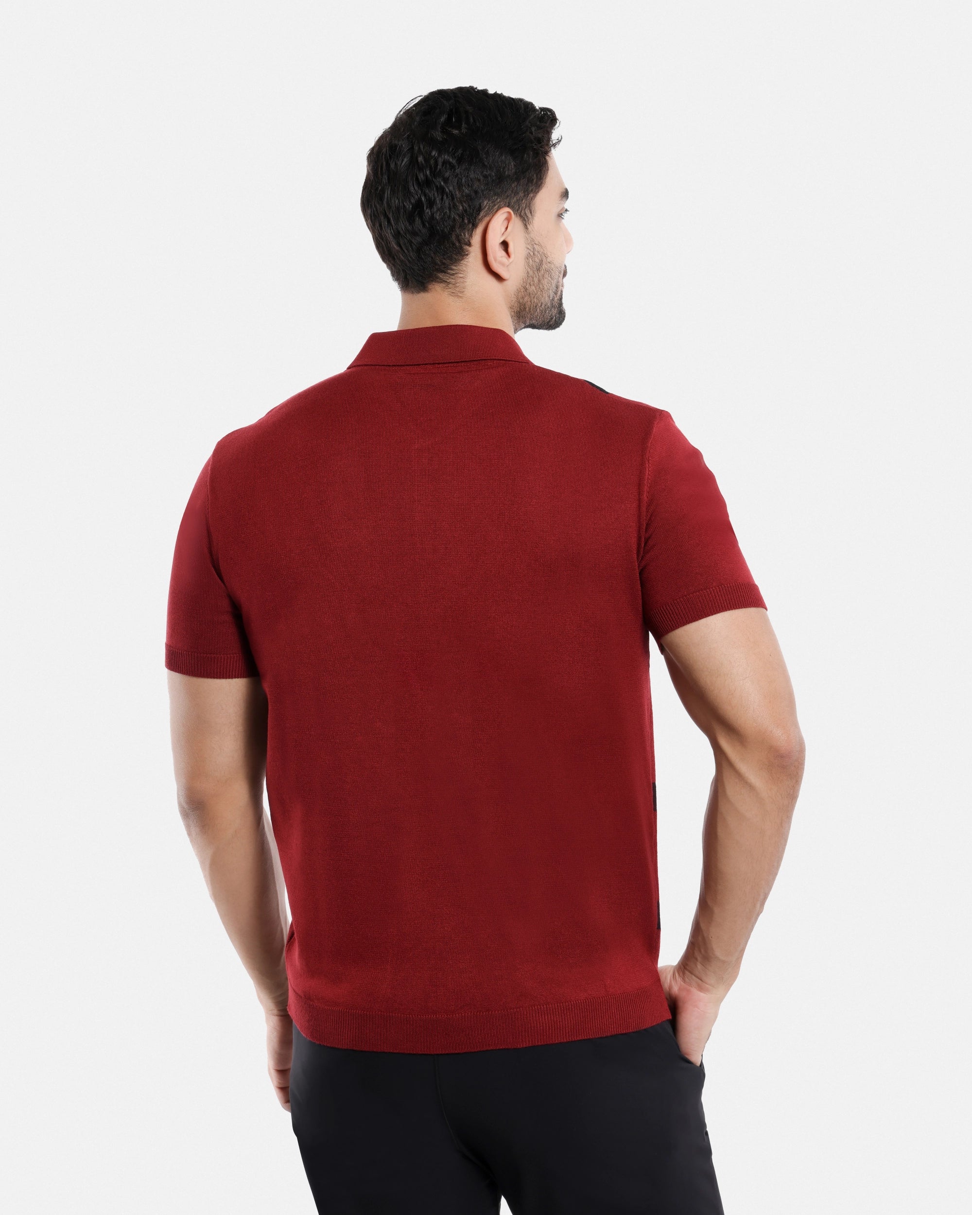 #SMW-33141 Jacquard Short Sleeve Sweater Shirt-thumbmail-20