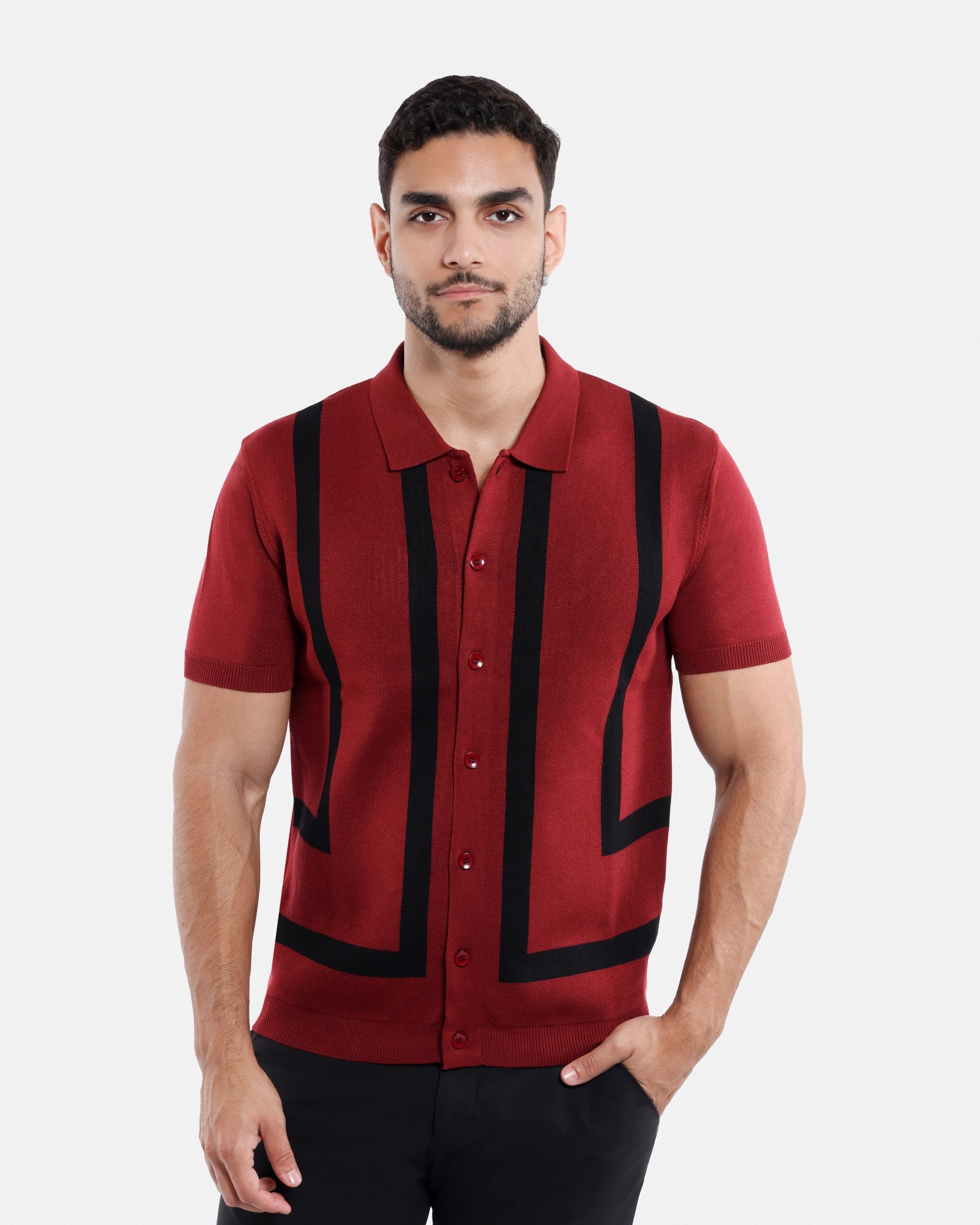 #SMW-33141 Jacquard Short Sleeve Sweater Shirt-thumbmail-19