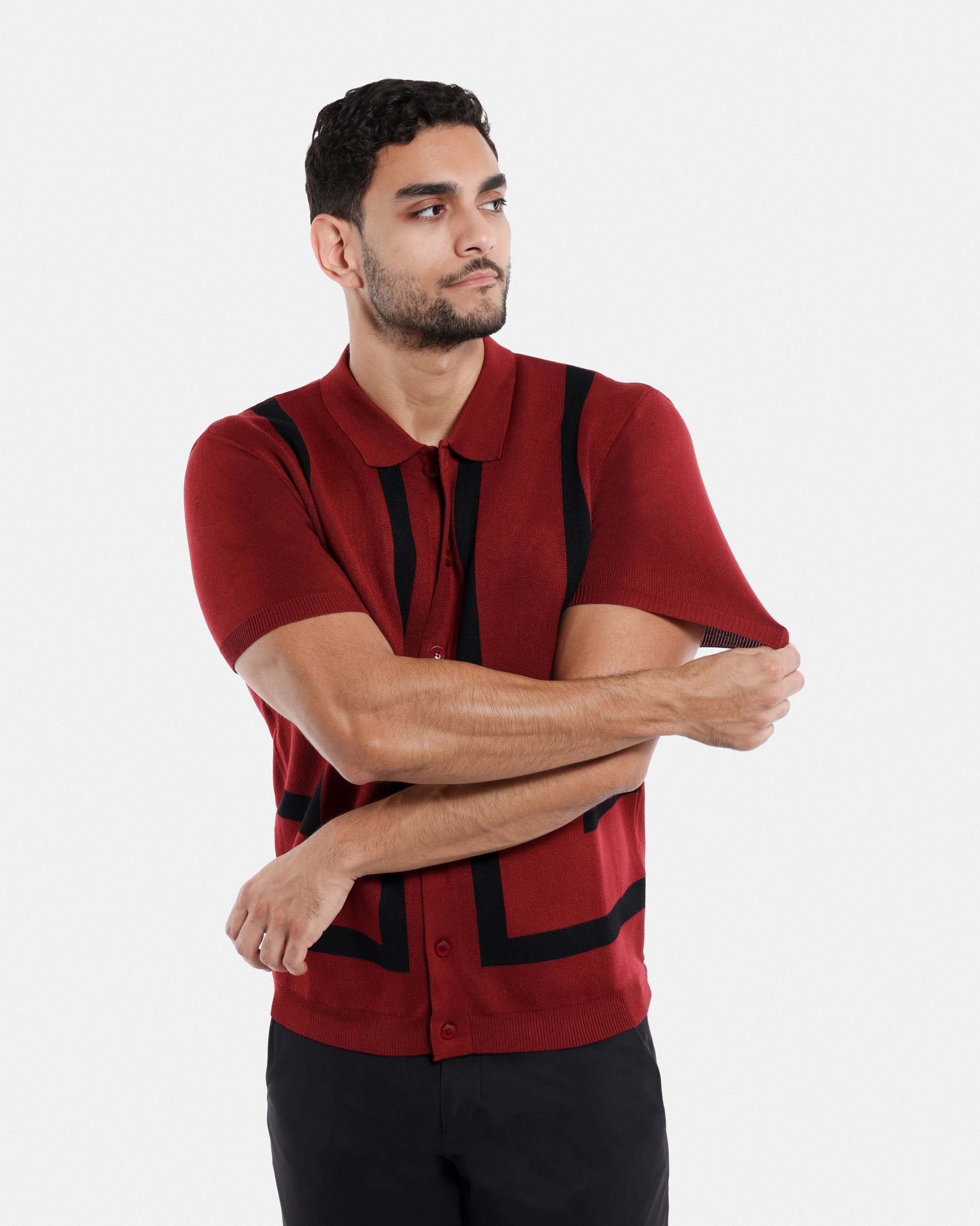 #SMW-33141 Jacquard Short Sleeve Sweater Shirt-thumbmail-21