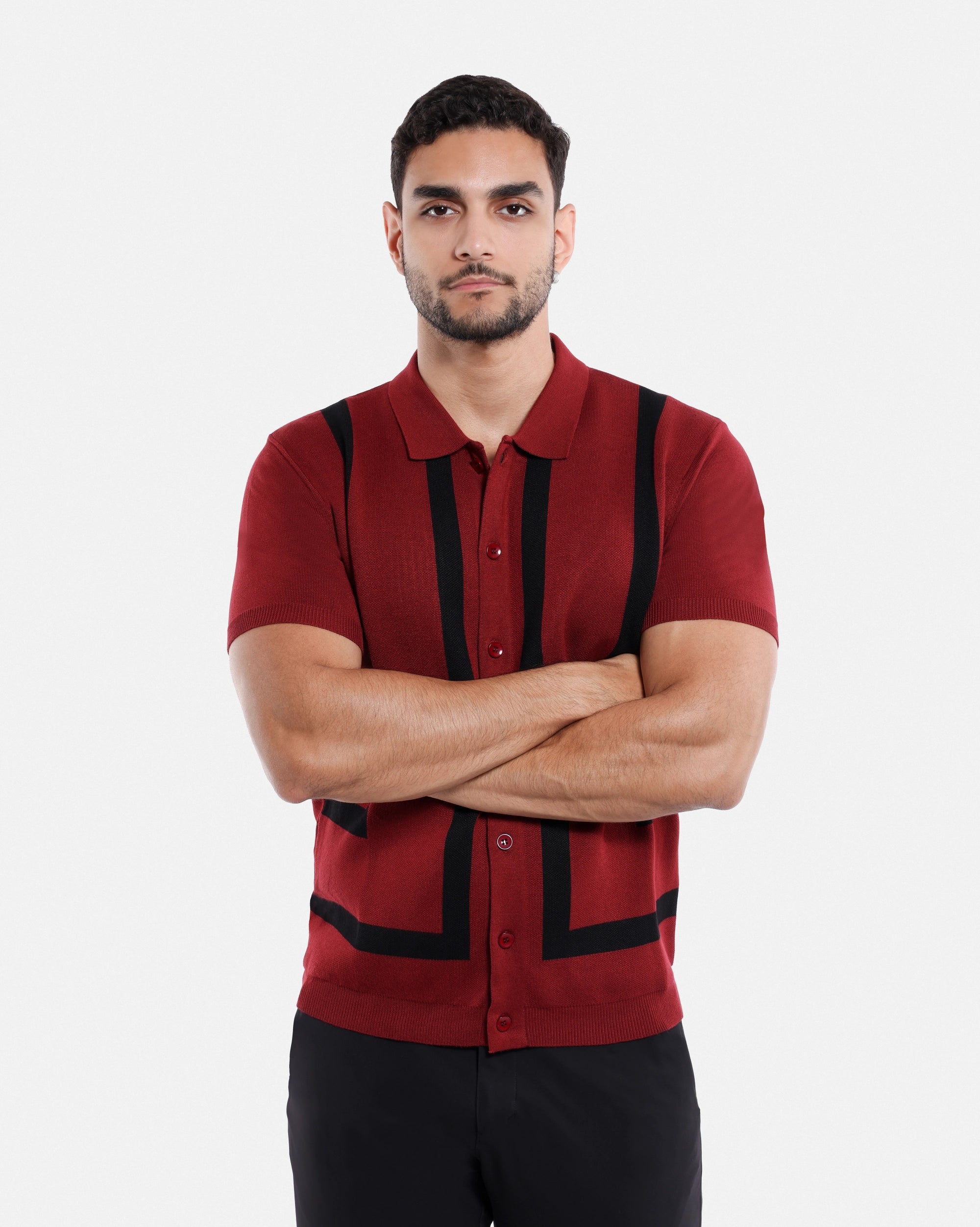 #SMW-33141 Jacquard Short Sleeve Sweater Shirt-thumbmail-22