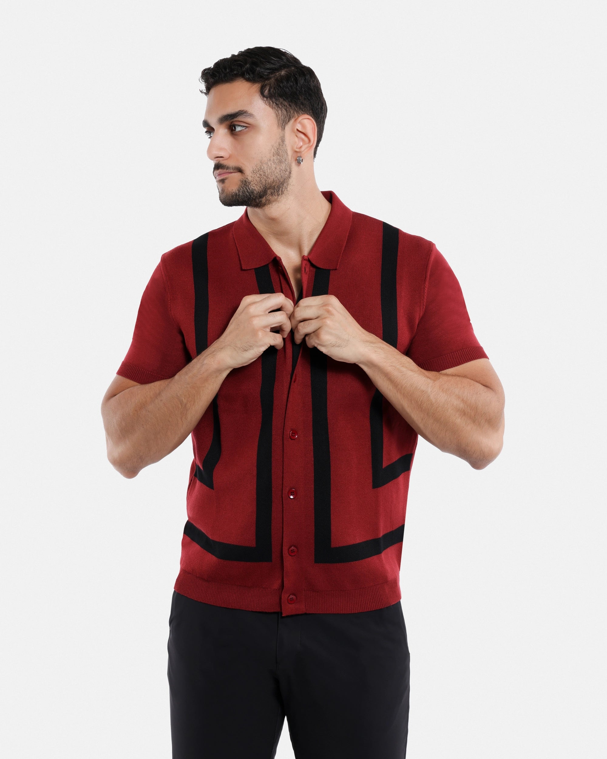 #SMW-33141 Jacquard Short Sleeve Sweater Shirt-thumbmail-23